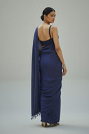 Navy blue slub cotton saree with breathable texture and contemporary design