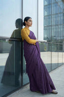 Deep purple slub cotton saree with refined drape and contemporary finish