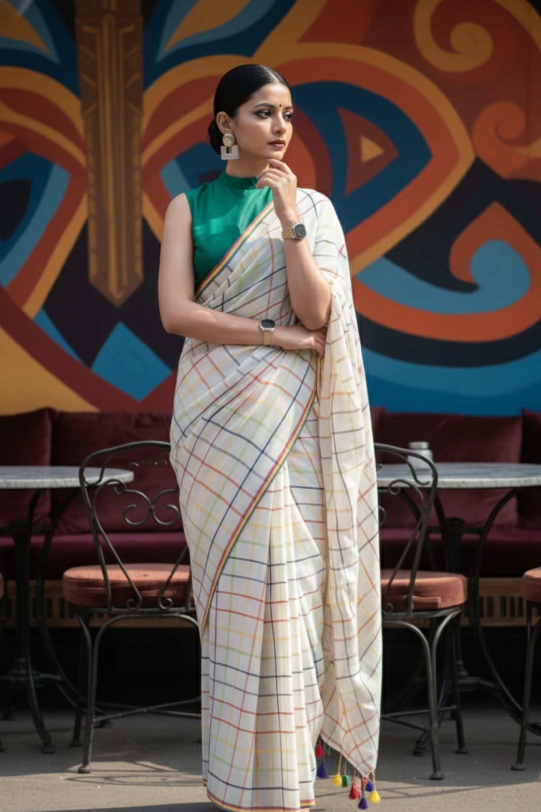 Noor Grid | Mul Cotton | Indidha Saree
