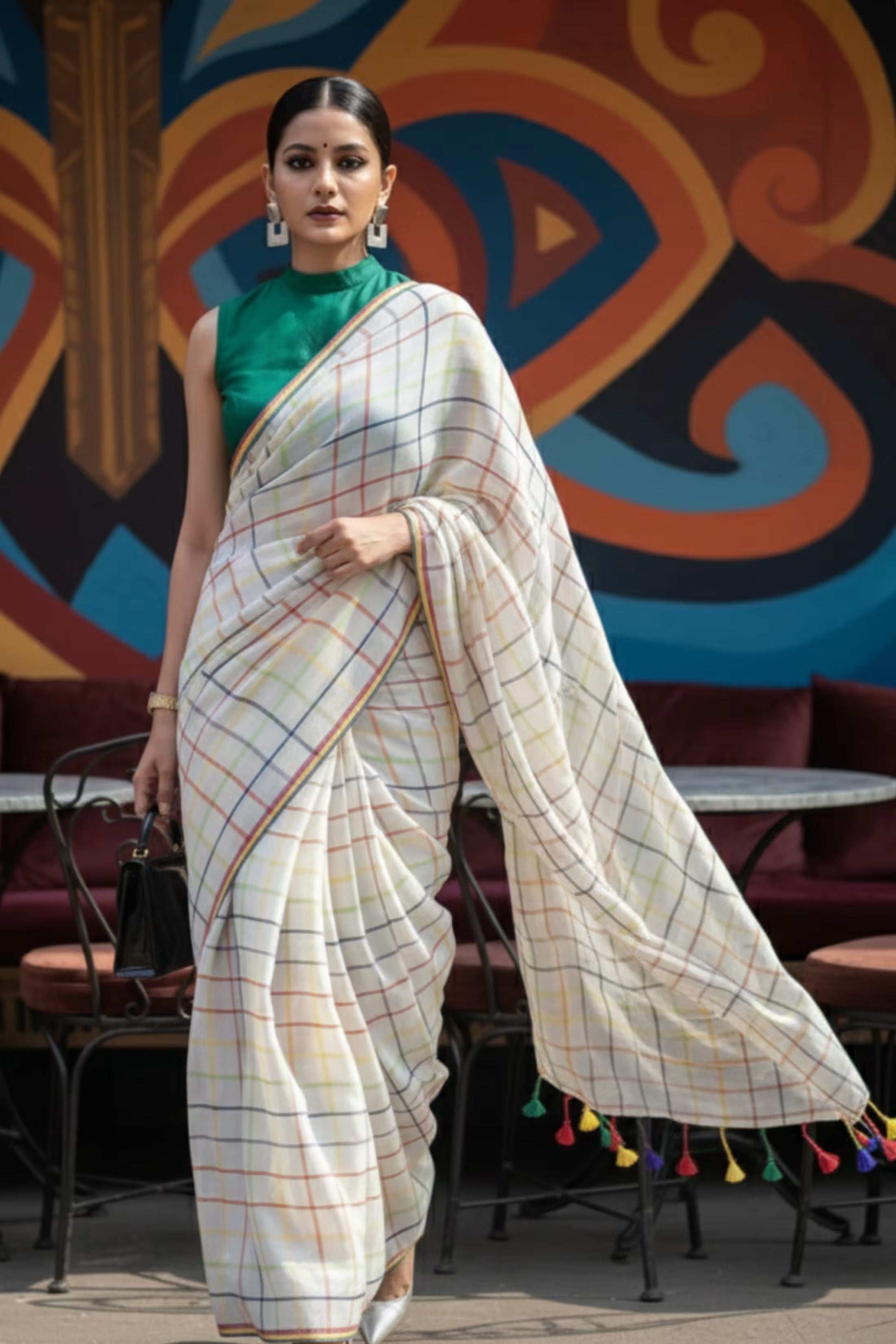 Noor Grid | Mul Cotton | Indidha Saree