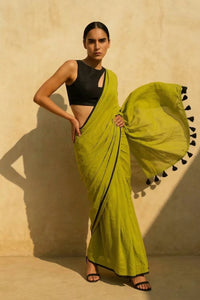 Chartreuse Charm | Mul Cotton | Indidha Saree
