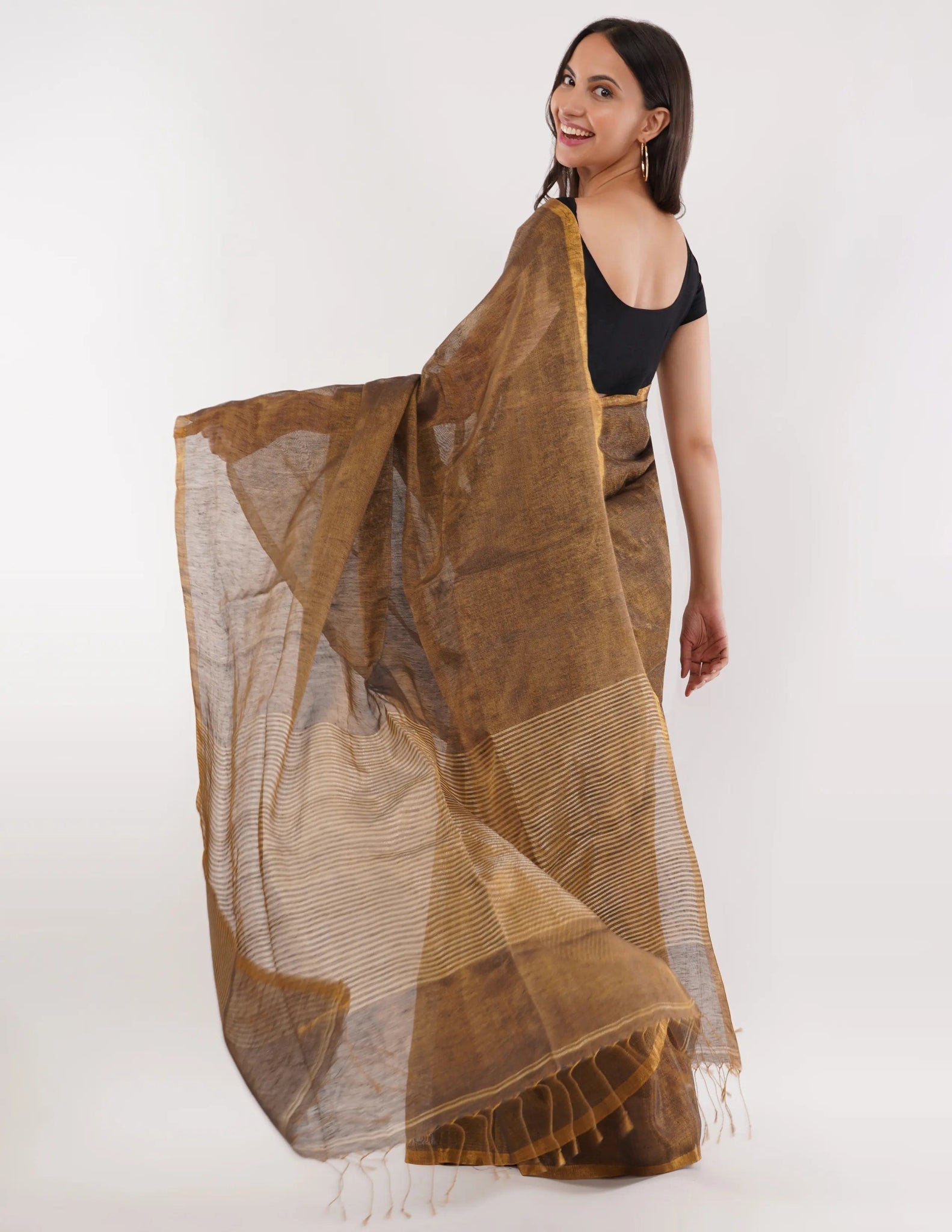 TRUCE SLATE | Handloom Linen Tissue | Indidha Saree