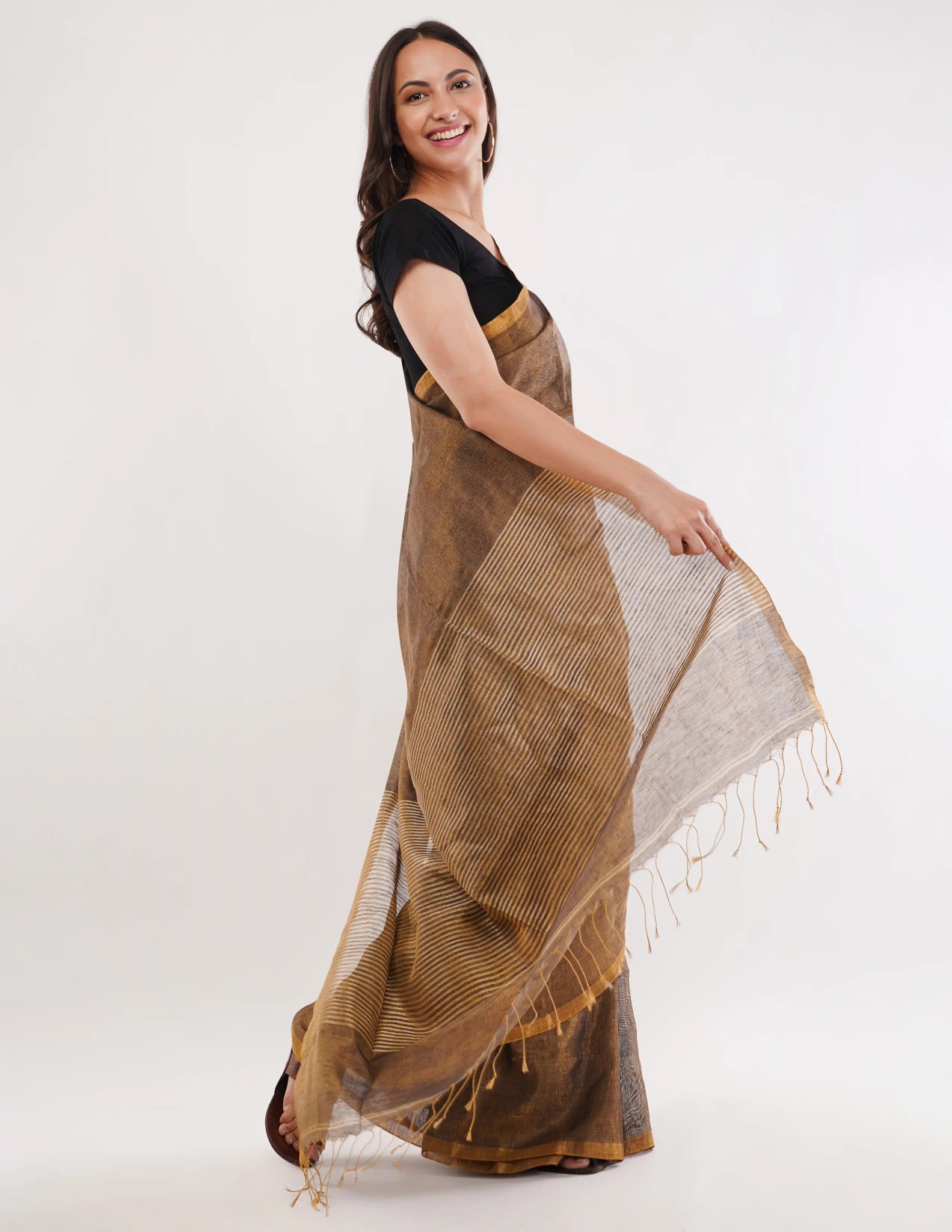 TRUCE SLATE | Handloom Linen Tissue | Indidha Saree