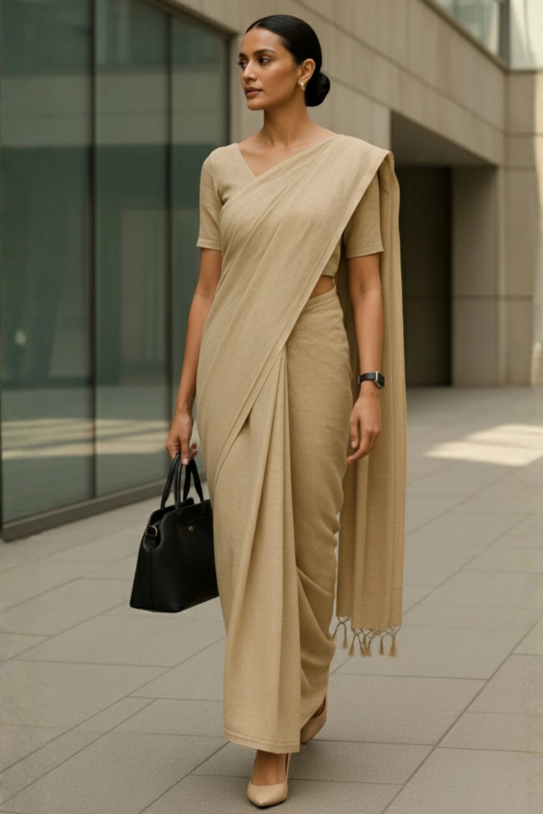 Urban Sand | Textured Cotton | Indidha Saree