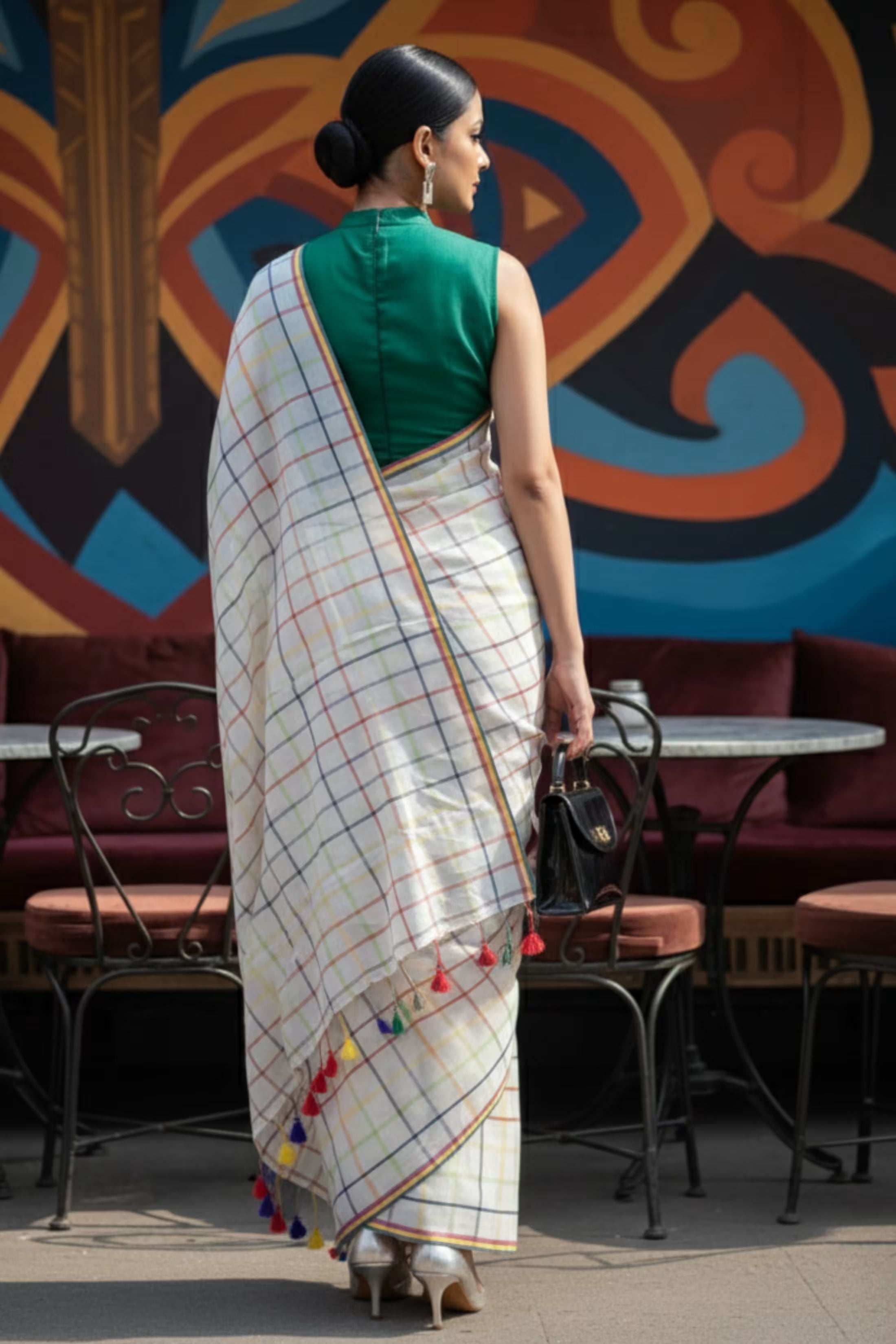 Noor Grid | Mul Cotton | Indidha Saree