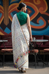 Noor Grid | Mul Cotton | Indidha Saree