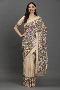 Vivid Heritage | Hand - painted Tussar Silk | Indidha Saree