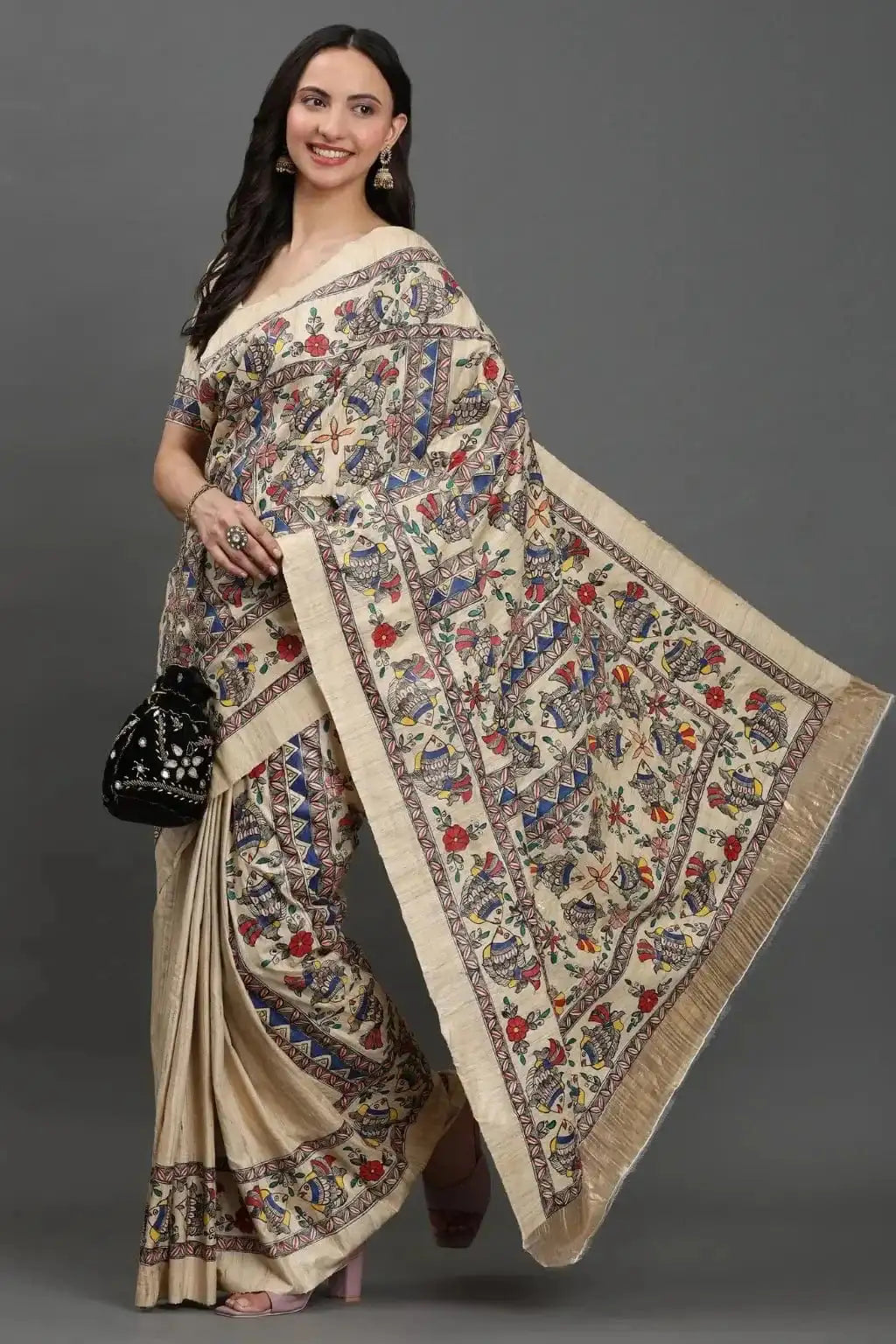 Vivid Heritage | Hand - painted Tussar Silk | Indidha Saree