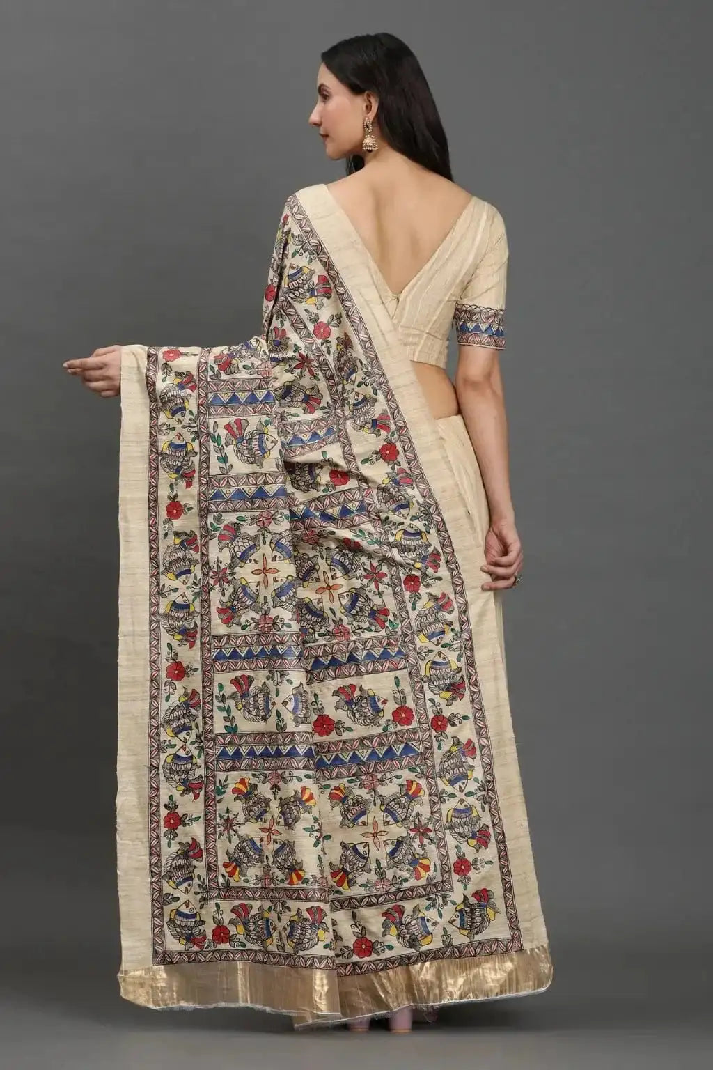 Vivid Heritage | Hand - painted Tussar Silk | Indidha Saree
