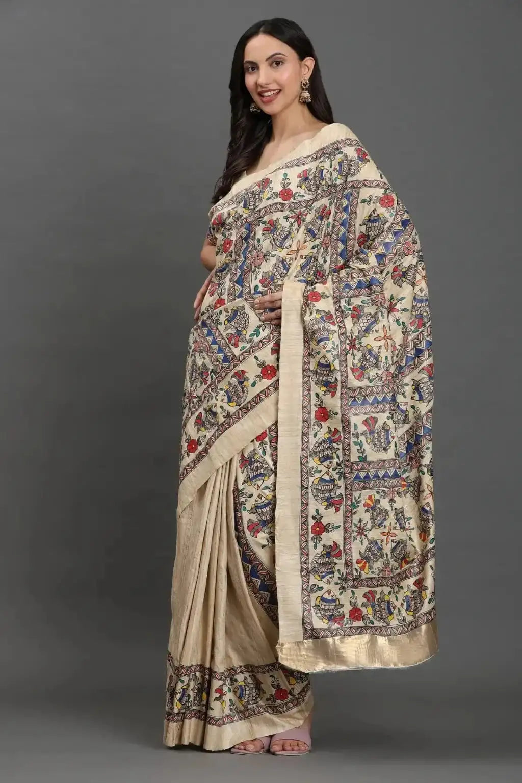 Vivid Heritage | Hand - painted Tussar Silk | Indidha Saree