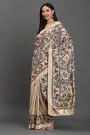 Vivid Heritage | Hand - painted Tussar Silk | Indidha Saree