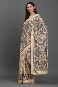 Vivid Heritage | Hand - painted Tussar Silk | Indidha Saree