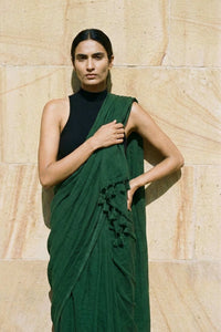 Hushed Pine | Mul Cotton | Indidha Saree