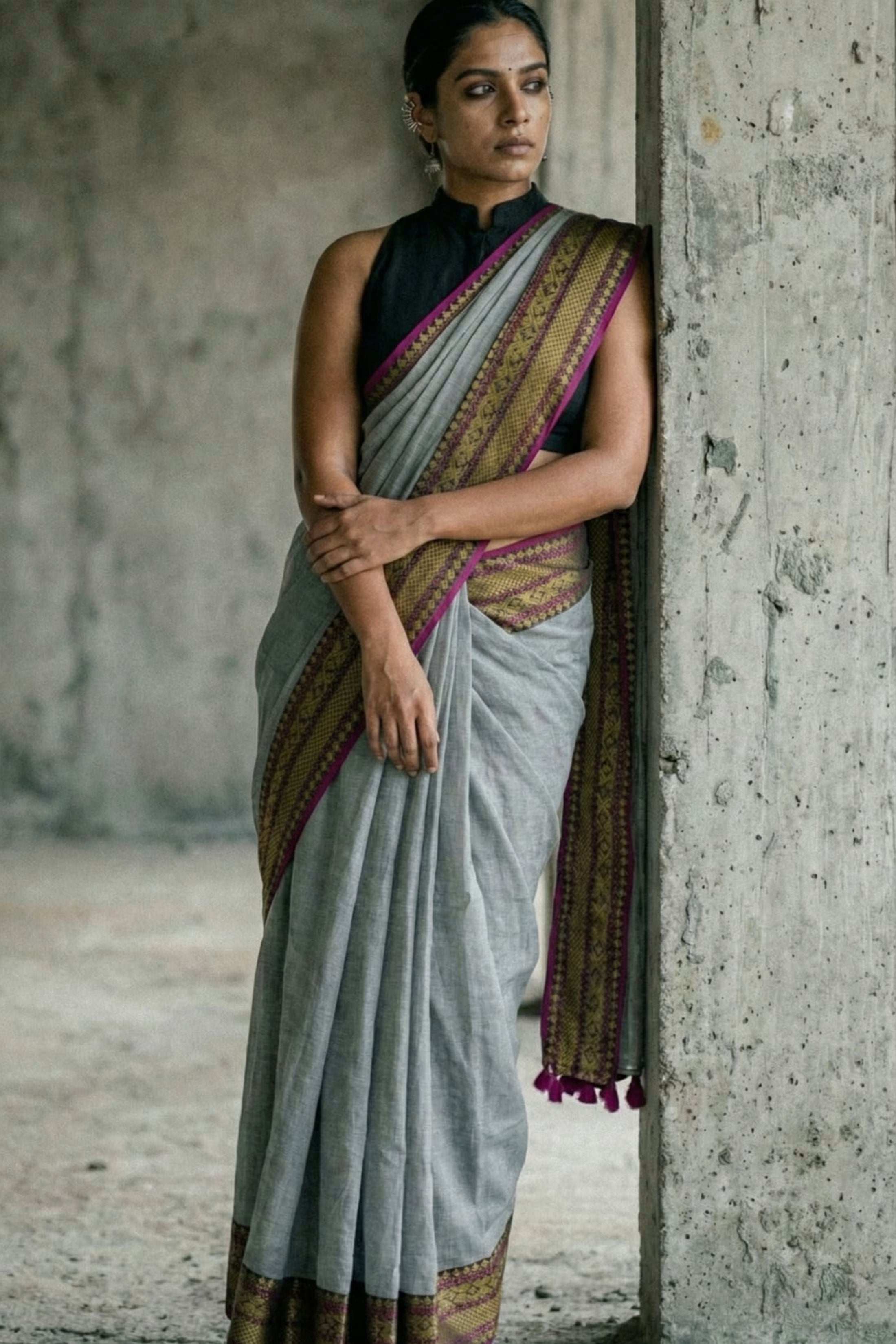 The Slate Rebellion | Mul Cotton | Indidha Saree