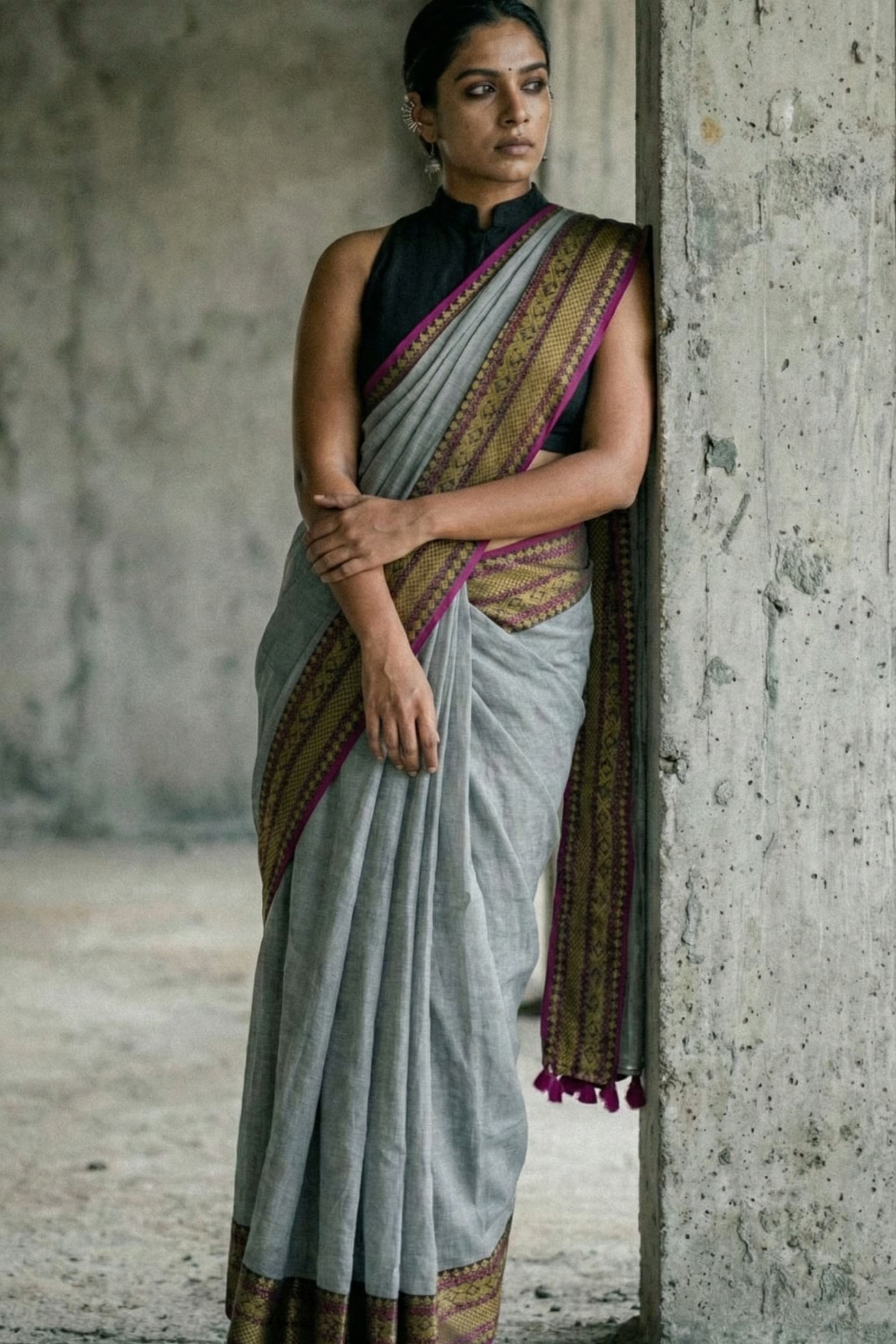 The Slate Rebellion | Mul Cotton | Indidha Saree