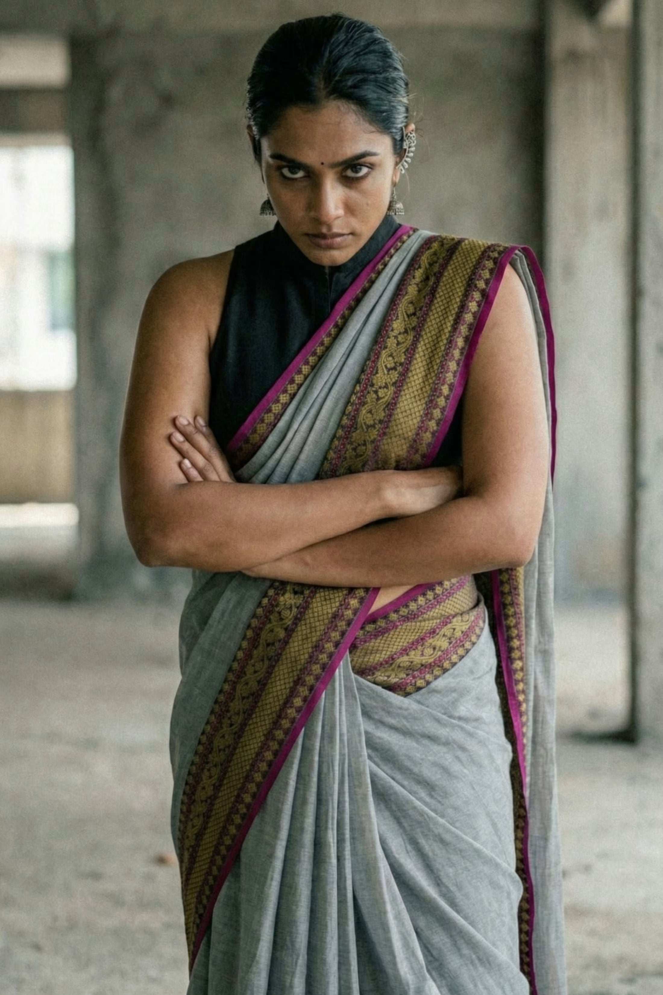 The Slate Rebellion | Mul Cotton | Indidha Saree