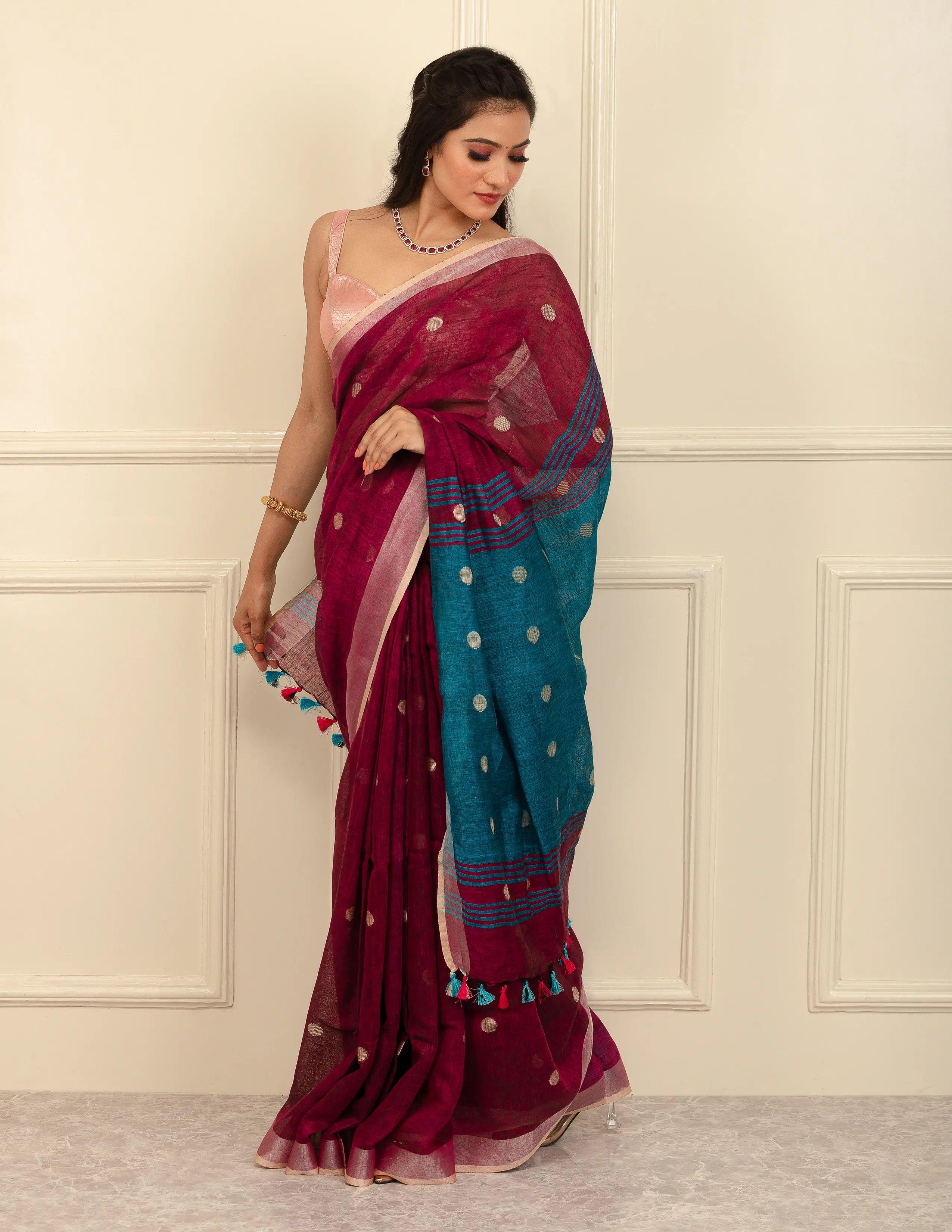 Bina Textile BGP Saree RAINDROP | Linen | Indidha Saree