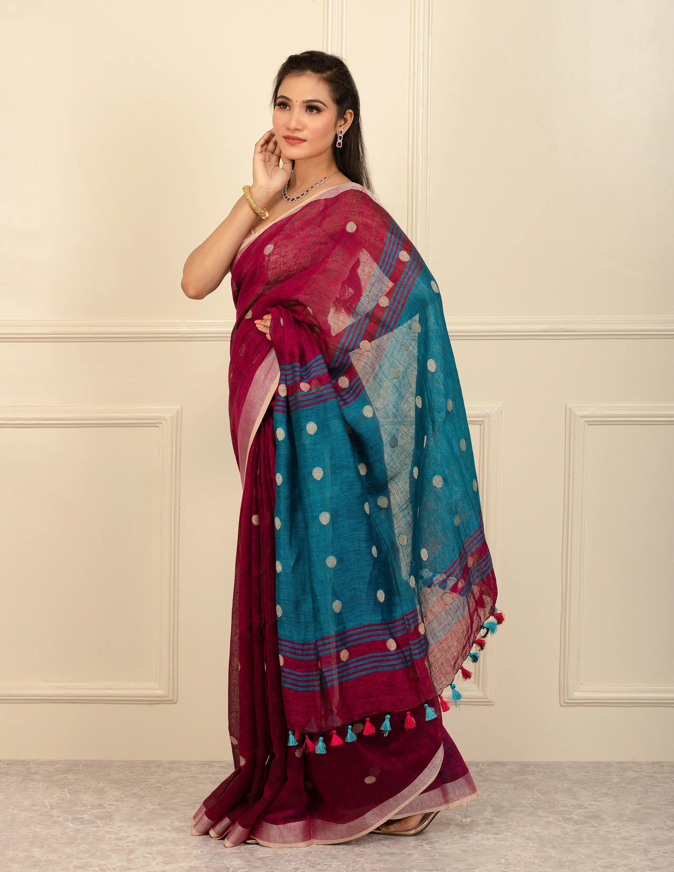 Bina Textile BGP Saree RAINDROP | Linen | Indidha Saree