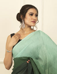 BDS Gandhi Nagar Saree GREEN HUE | Wrinkle Satin  | Indidha Saree