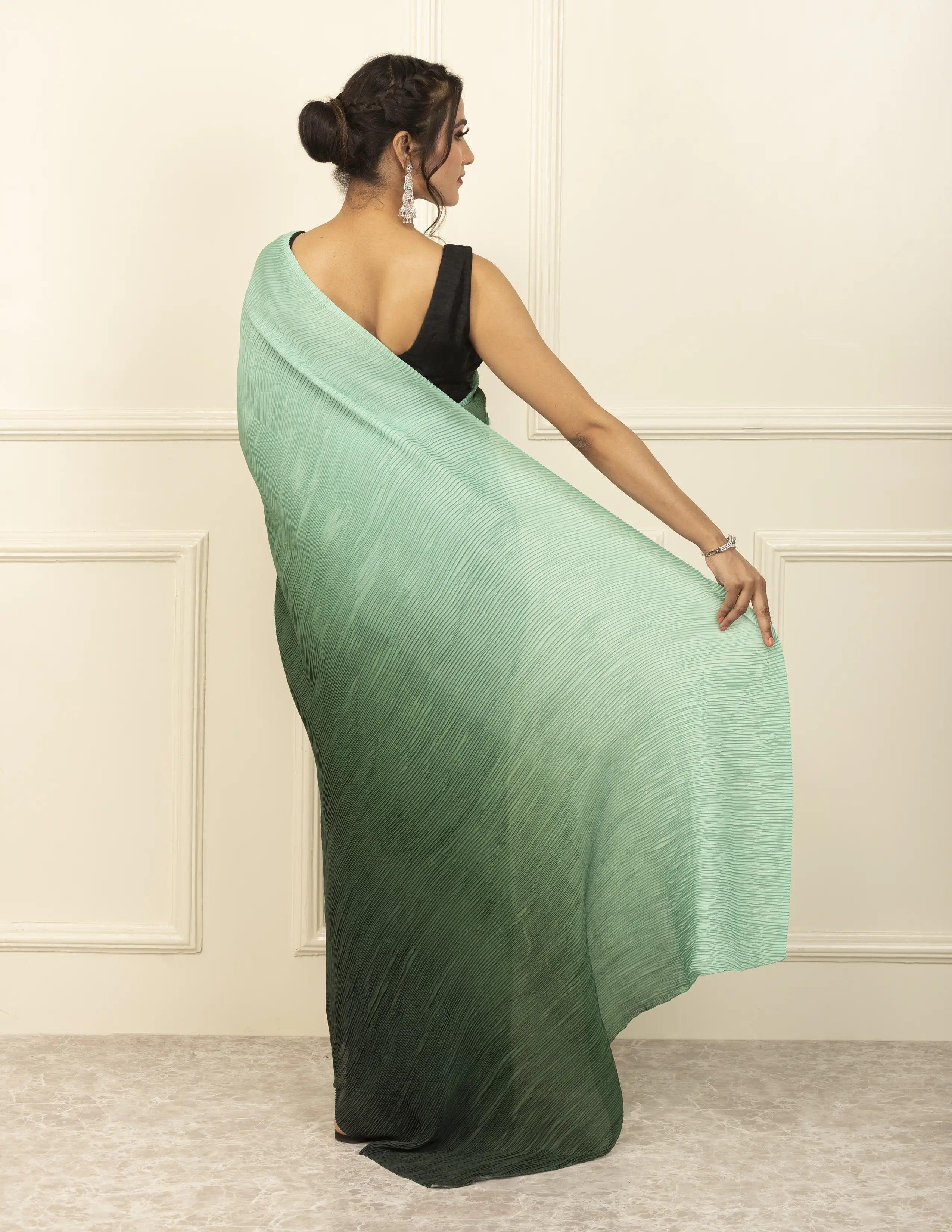 BDS Gandhi Nagar Saree GREEN HUE | Wrinkle Satin  | Indidha Saree