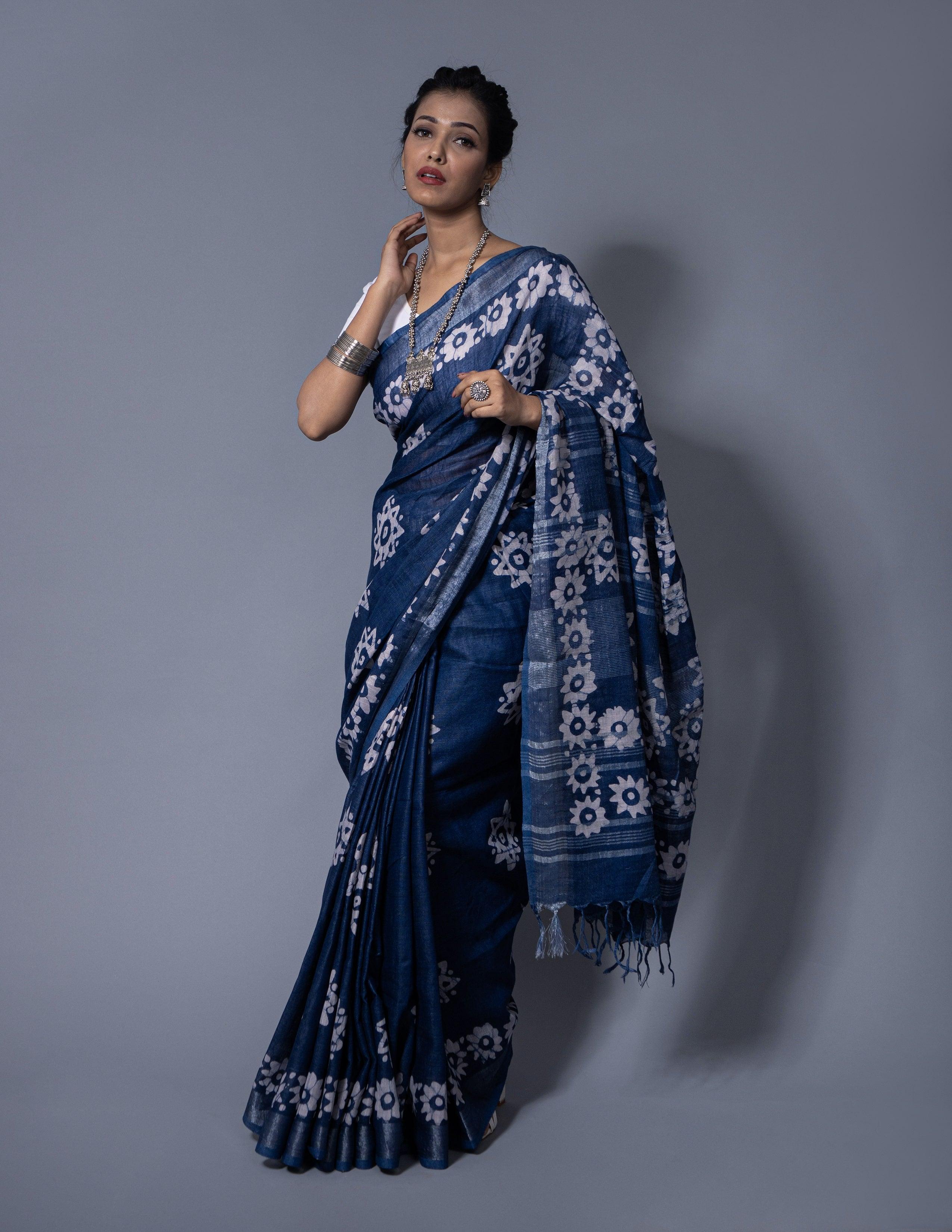 Bina Textile BGP Saree INDIGO STARS | Cotton | Indidha Saree
