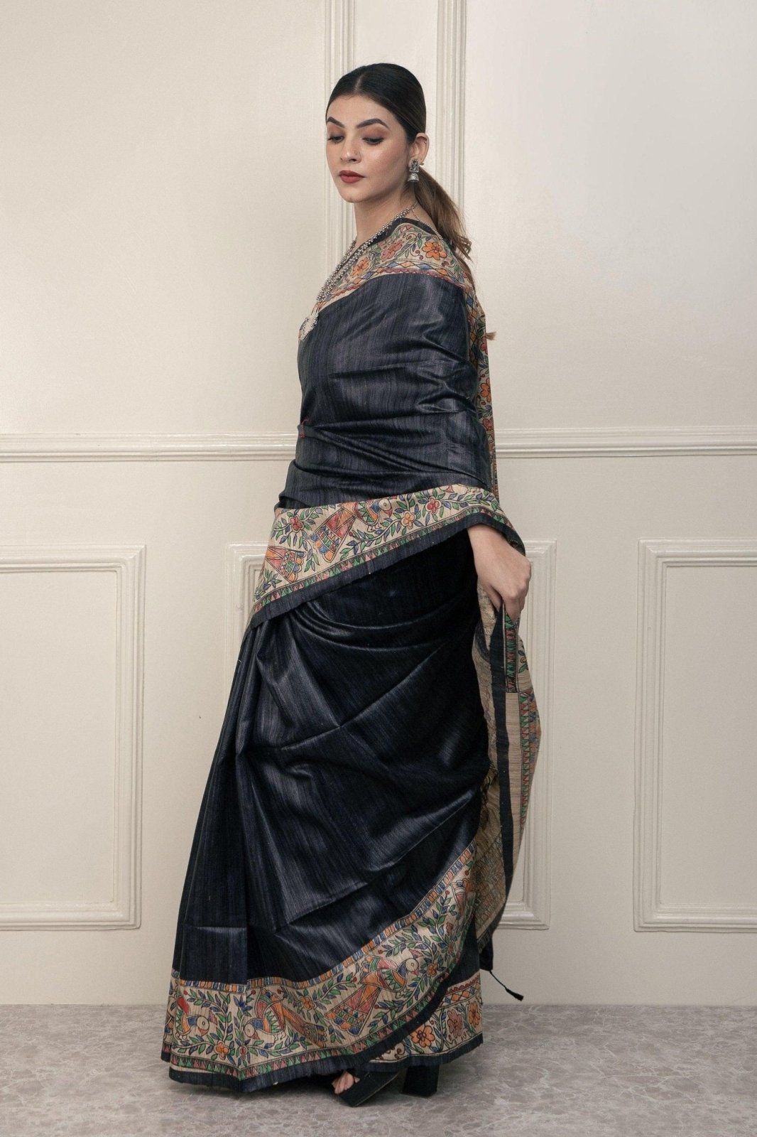 INDRANI | Hand - painted Tussar Silk | Madhubani Print | Indidha Saree