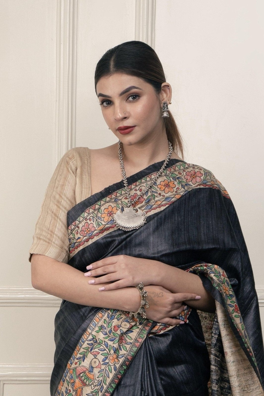 INDRANI | Hand - painted Tussar Silk | Madhubani Print | Indidha Saree