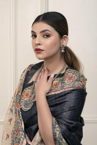 INDRANI | Hand - painted Tussar Silk | Madhubani Print | Indidha Saree