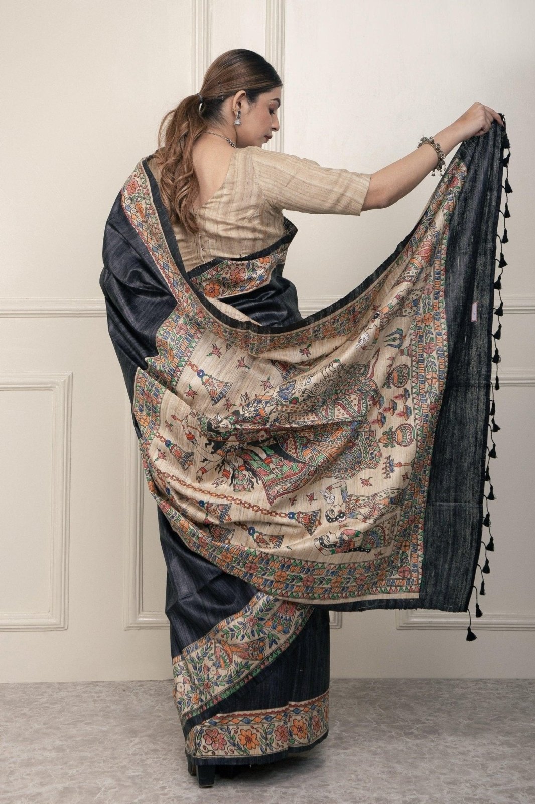 INDRANI | Hand - painted Tussar Silk | Madhubani Print | Indidha Saree
