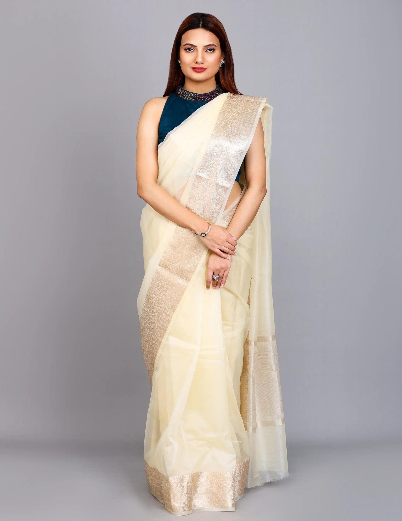 OPAL | Organza with Banarasi Border | Indidha Saree
