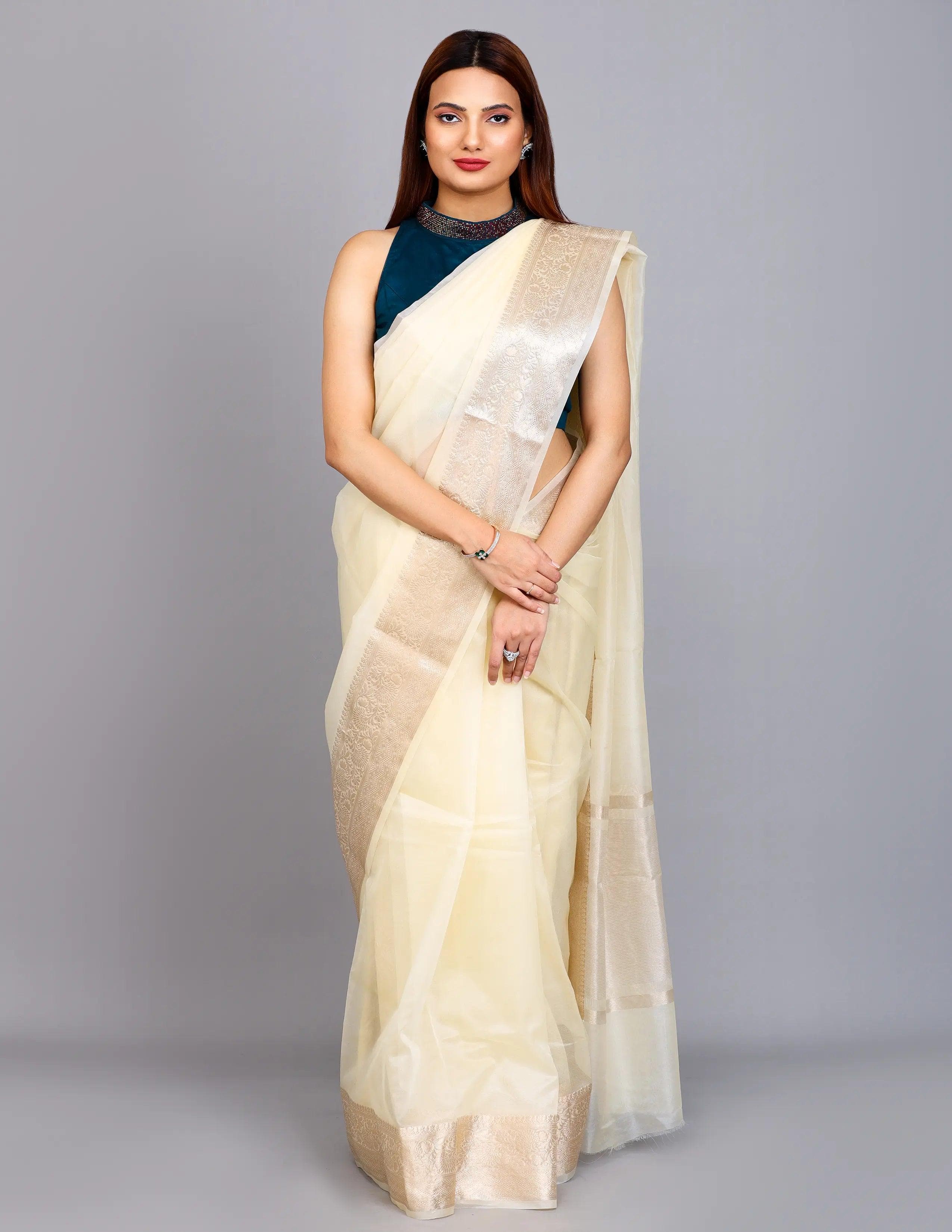 National Handloom, BGP Saree OPAL | Organza with Banarasi Border | Indidha Saree