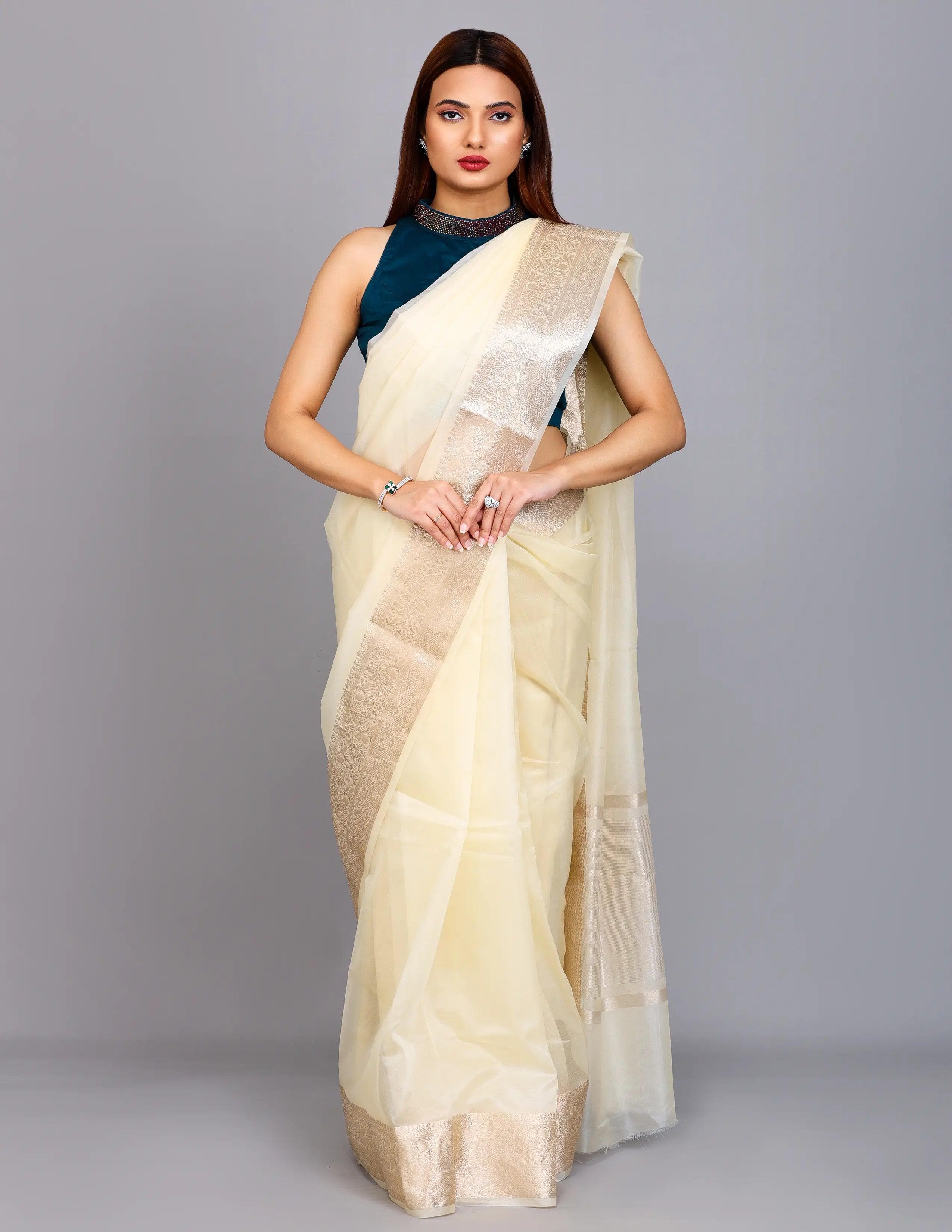 National Handloom, BGP Saree OPAL | Organza with Banarasi Border | Indidha Saree