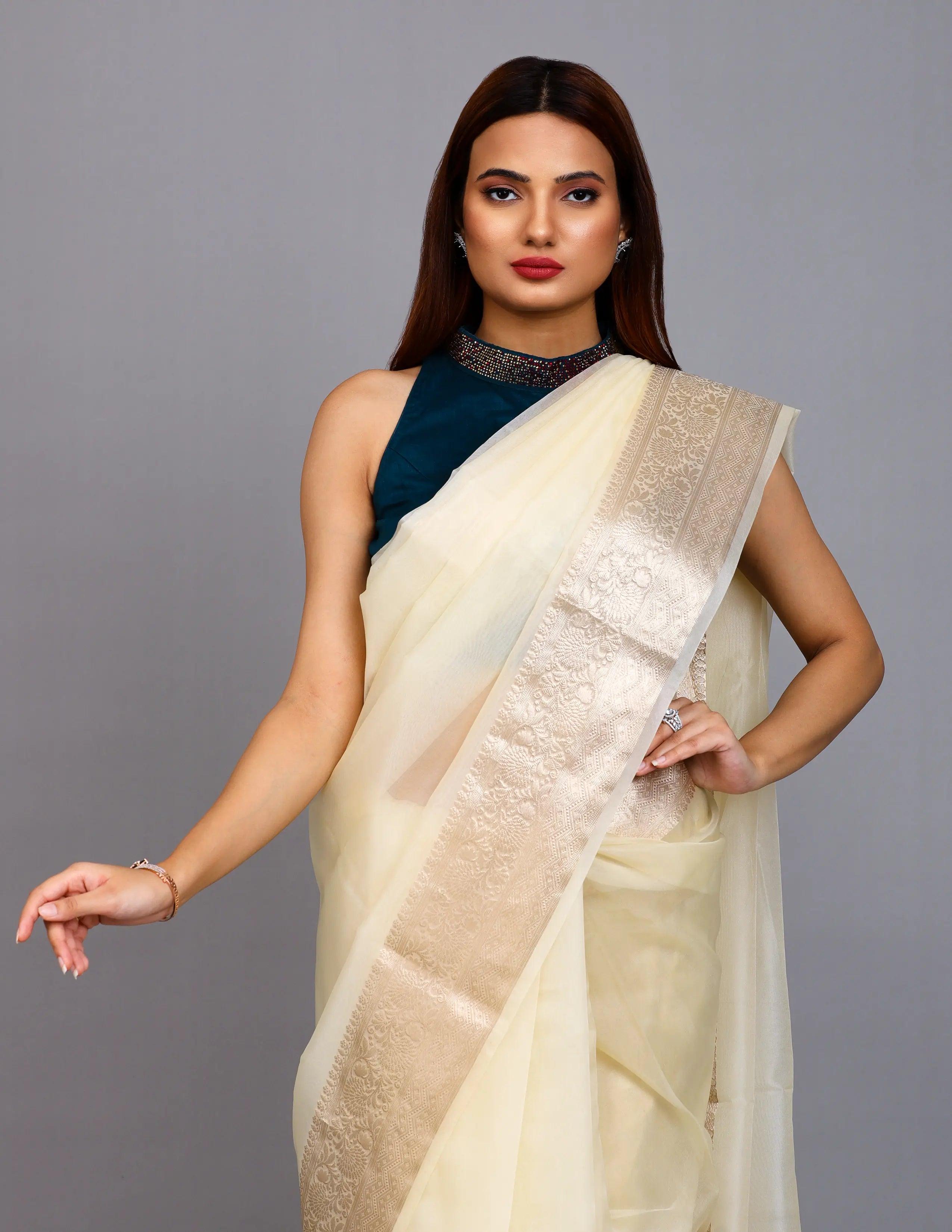 OPAL | Organza with Banarasi Border | Indidha Saree Saree