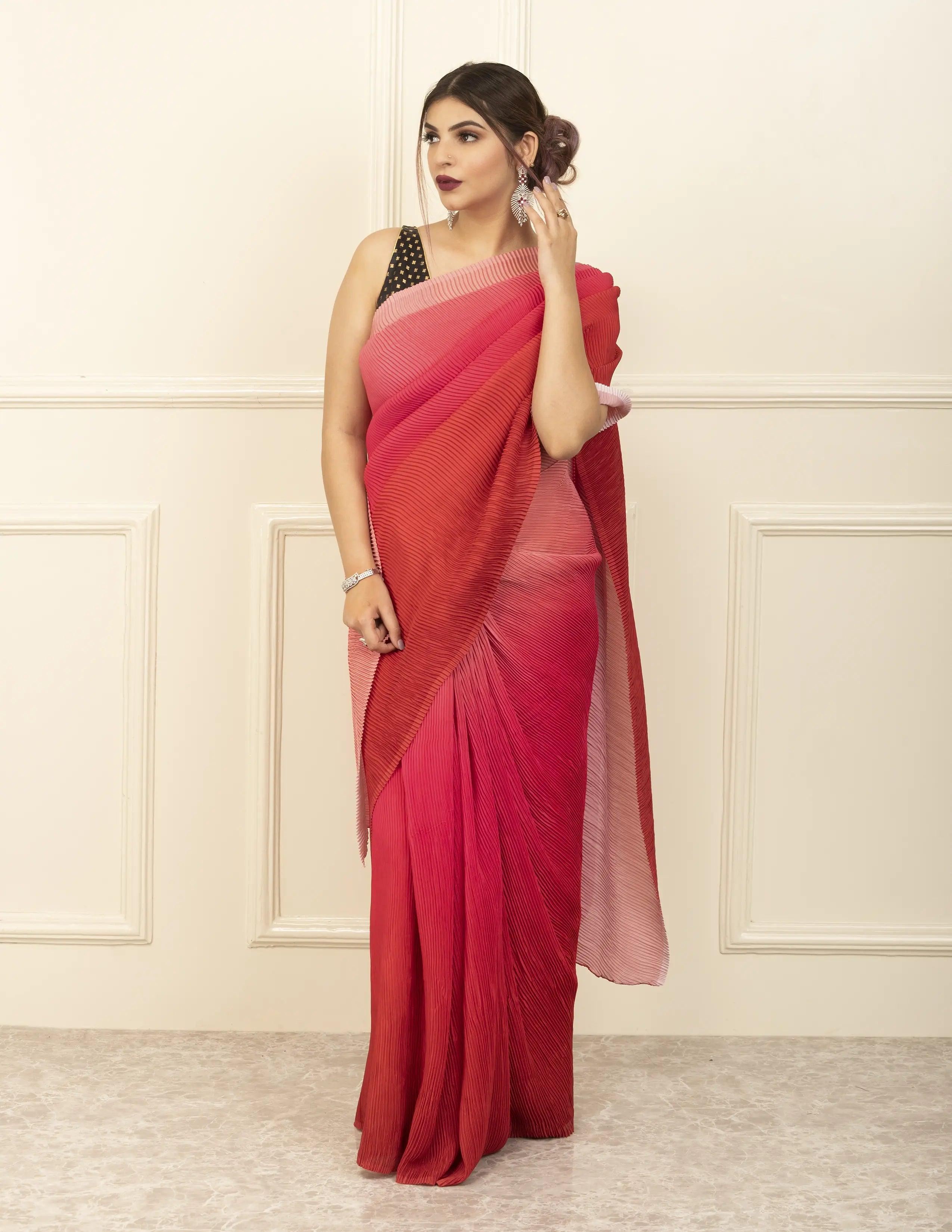 BDS Gandhi Nagar Saree RED HUE | Wrinkle Satin  | Indidha Saree