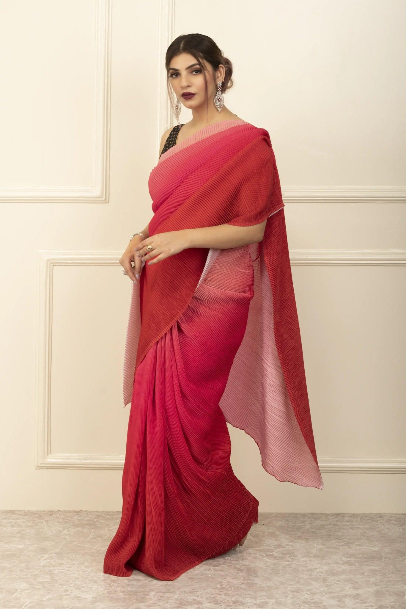 RED HUE | Wrinkle Satin | Indidha Saree