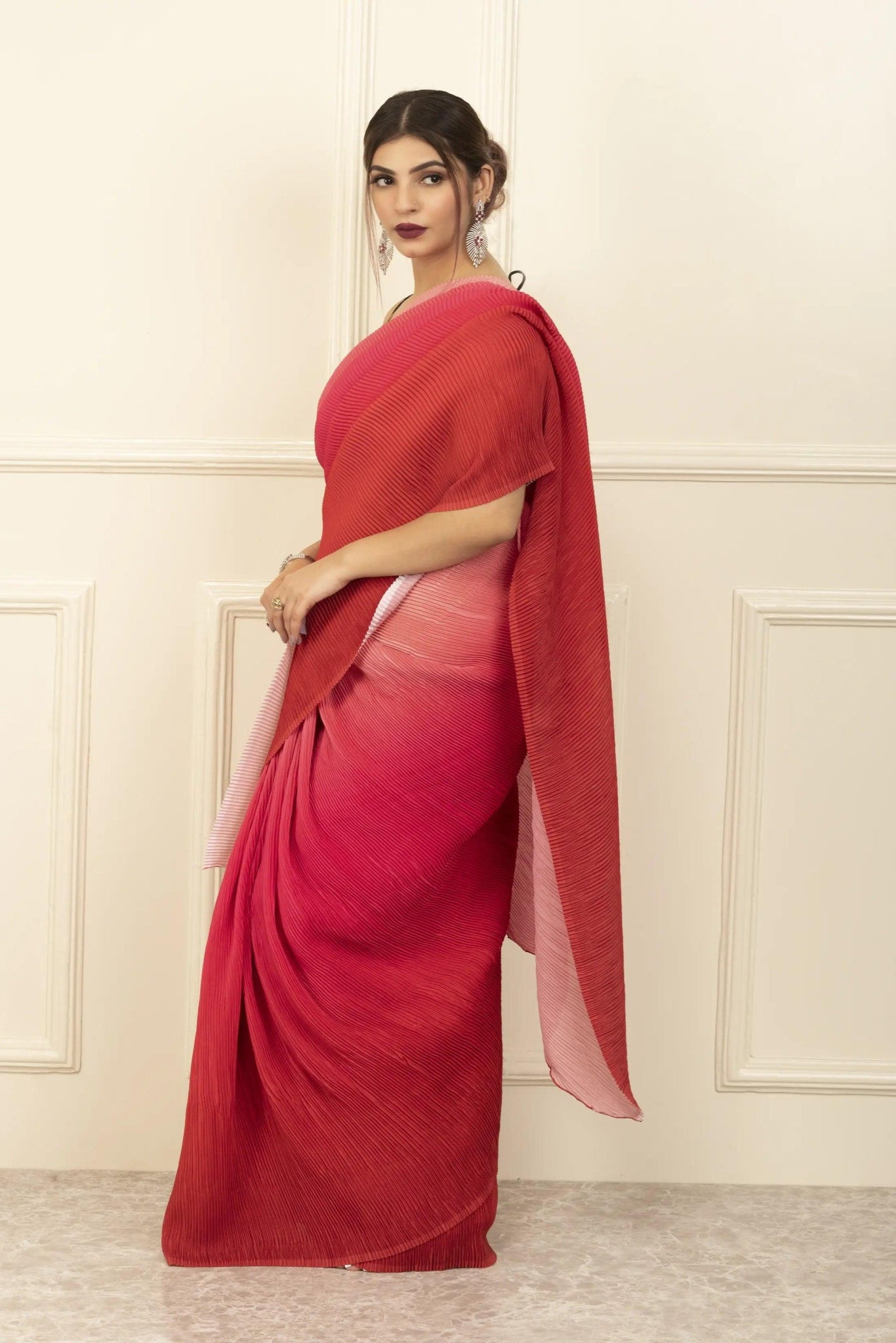 RED HUE | Wrinkle Satin  | Indidha Saree
