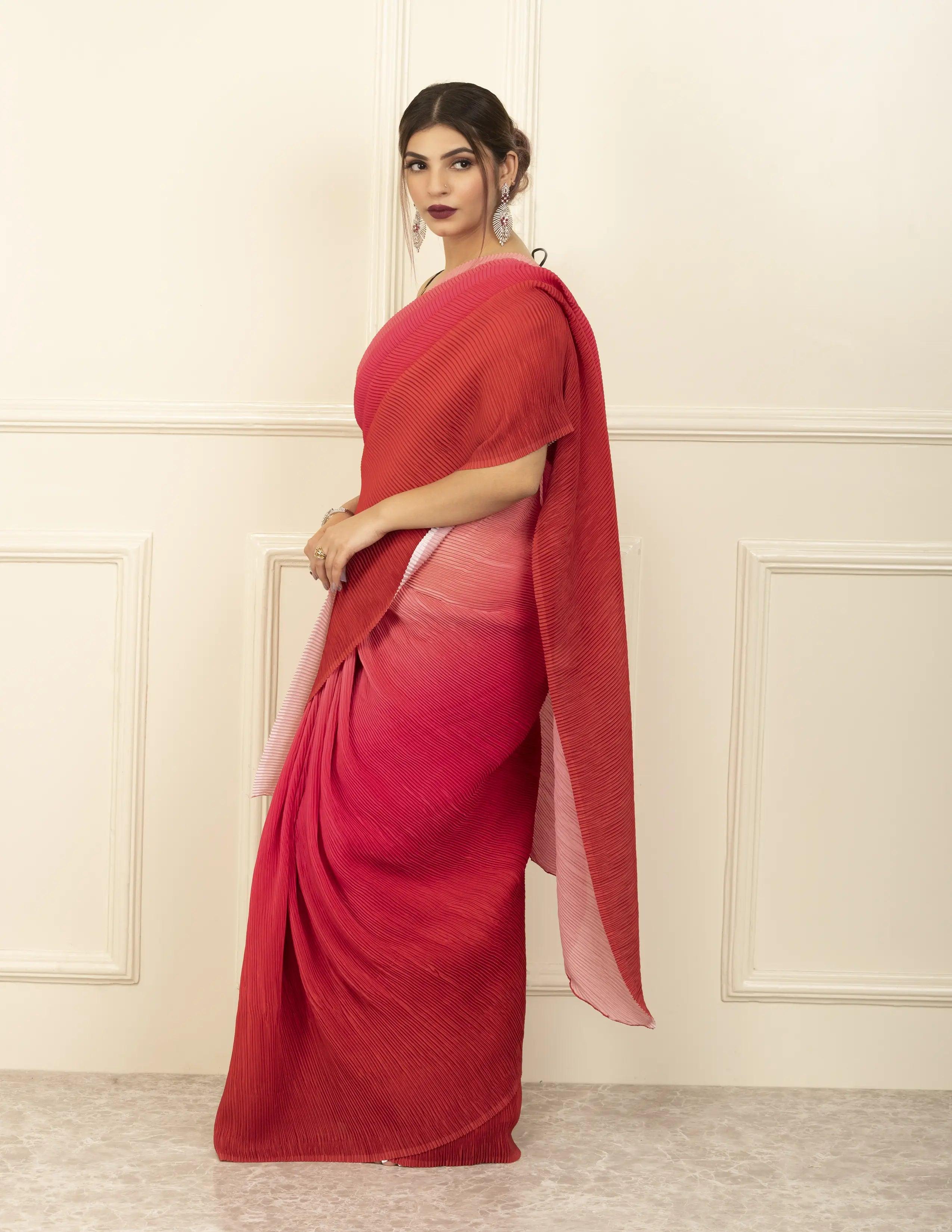 RED HUE | Wrinkle Satin  | Indidha Saree