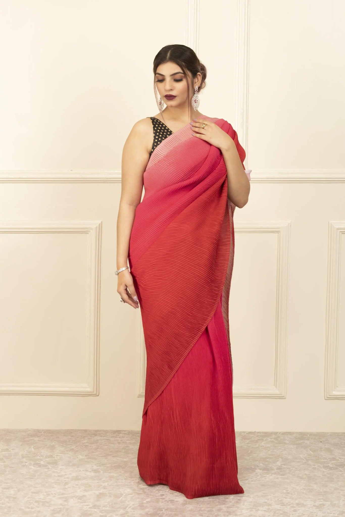 RED HUE | Wrinkle Satin | Indidha Saree