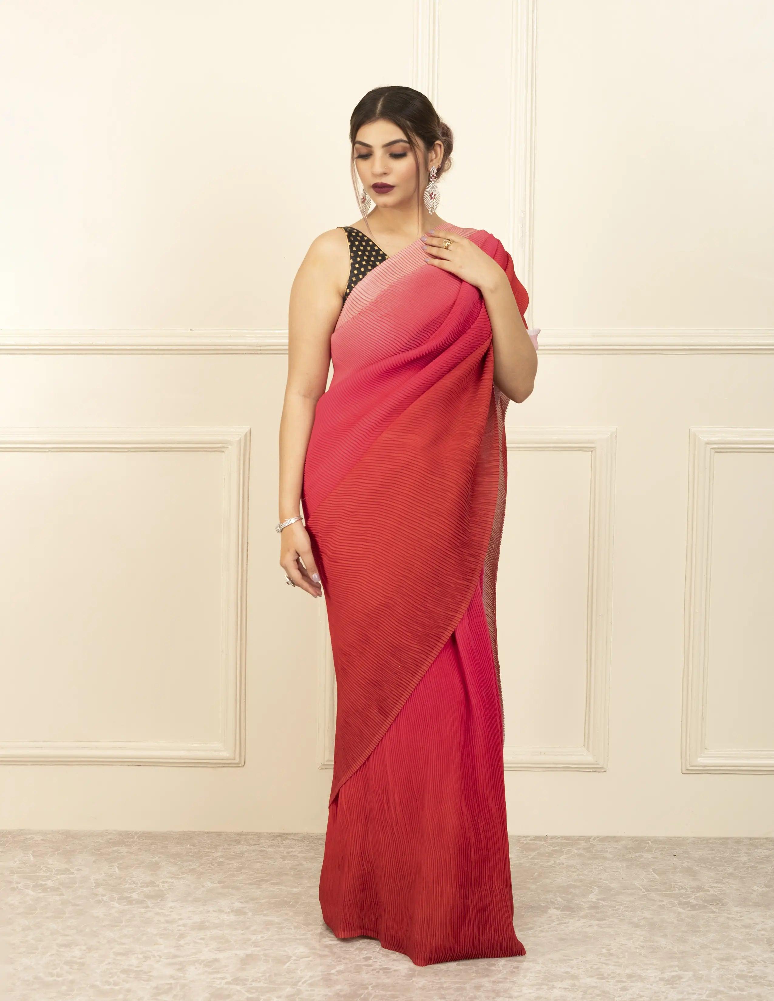 BDS Gandhi Nagar Saree RED HUE | Wrinkle Satin  | Indidha Saree