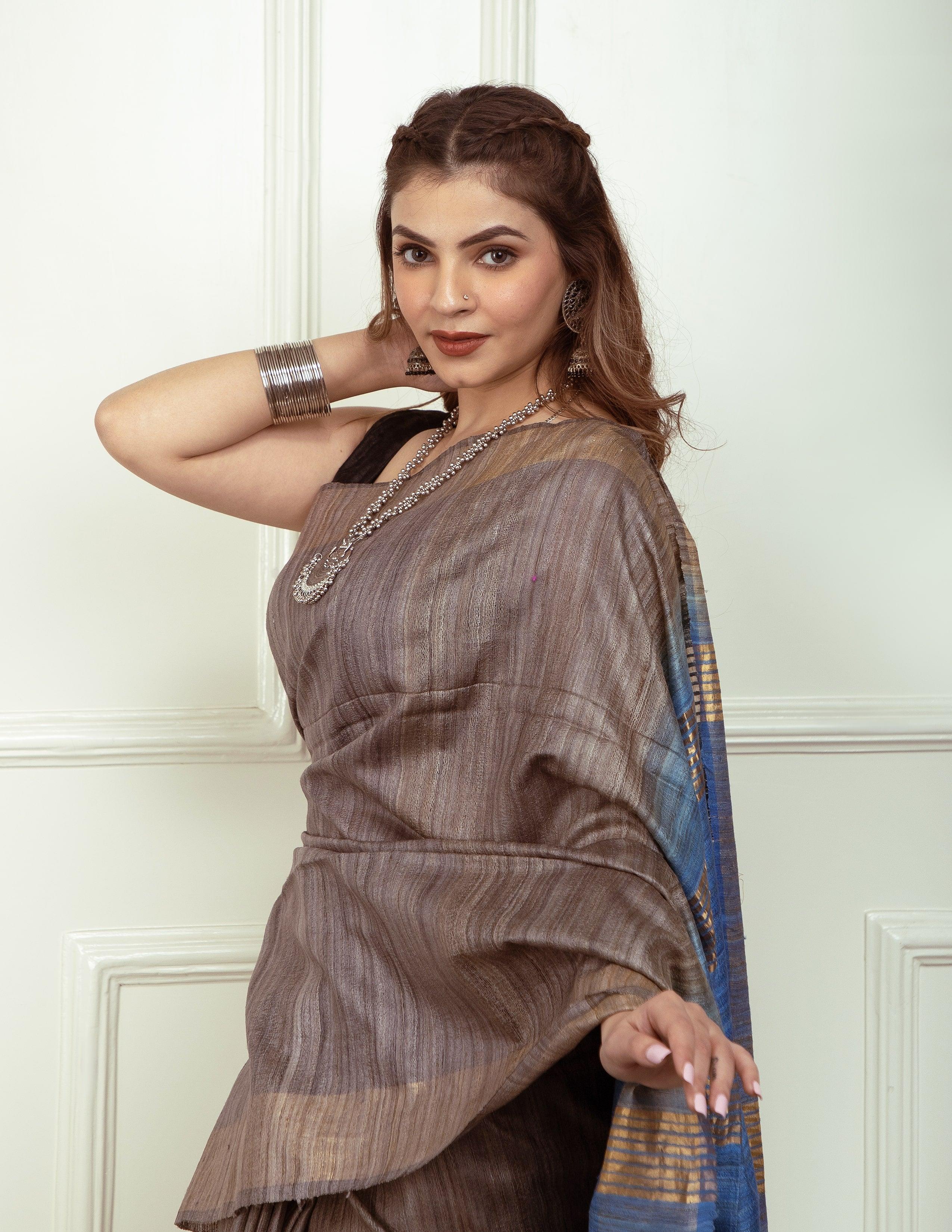 Bina Textile BGP Saree SAPPHIRE | Tussar Ghicha Silk | Indidha Saree