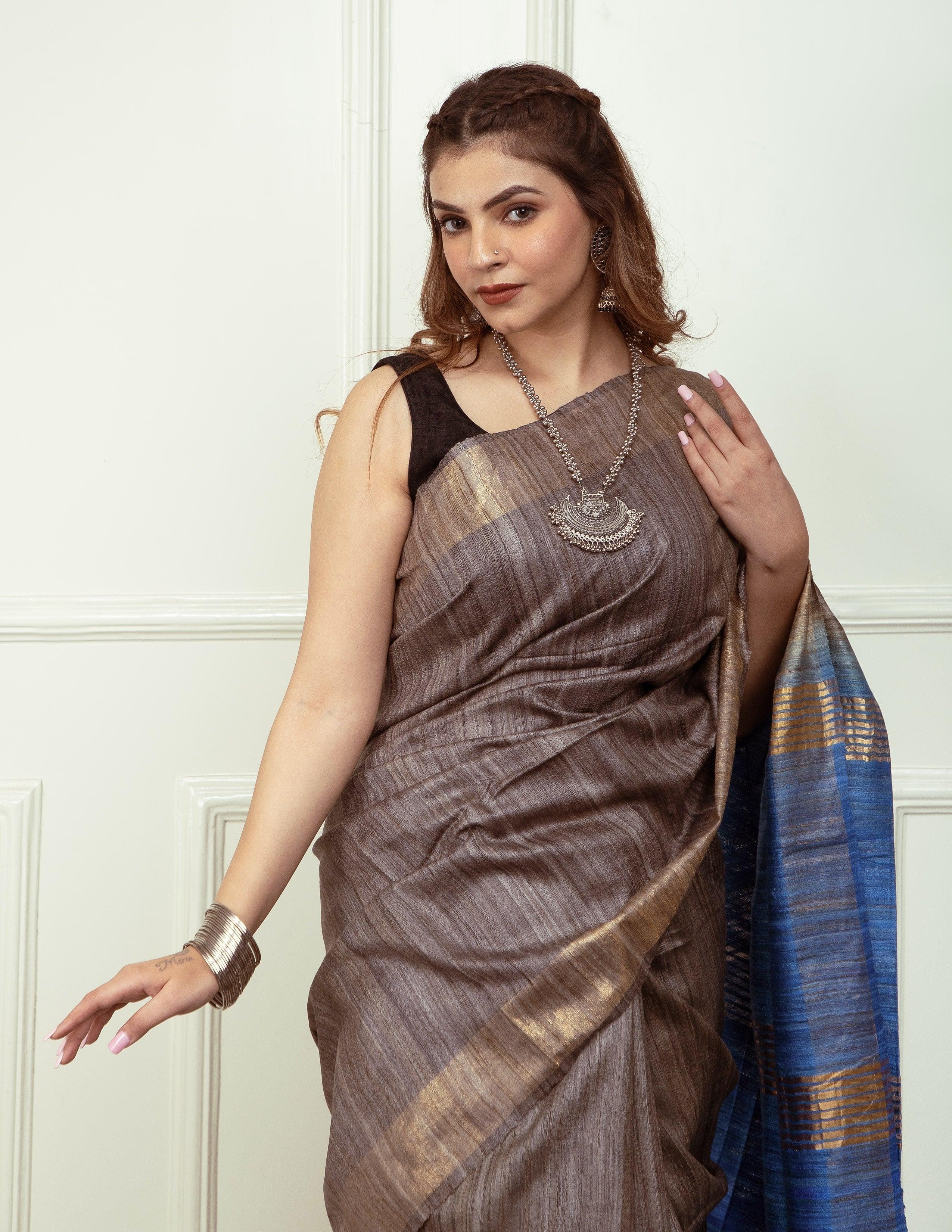 SAPPHIRE | Tussar Ghicha Silk | Indidha Saree Saree