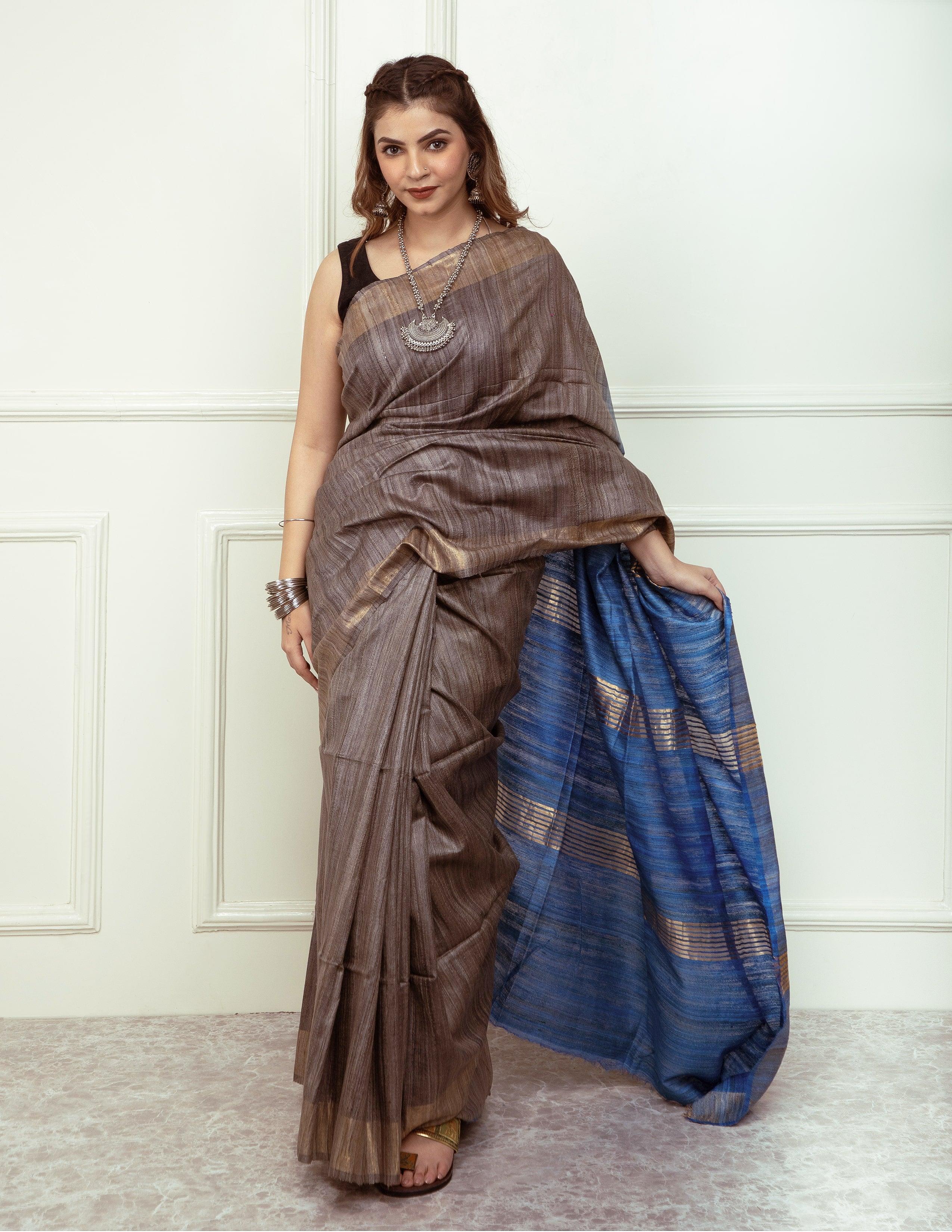 Bina Textile BGP Saree SAPPHIRE | Tussar Ghicha Silk | Indidha Saree