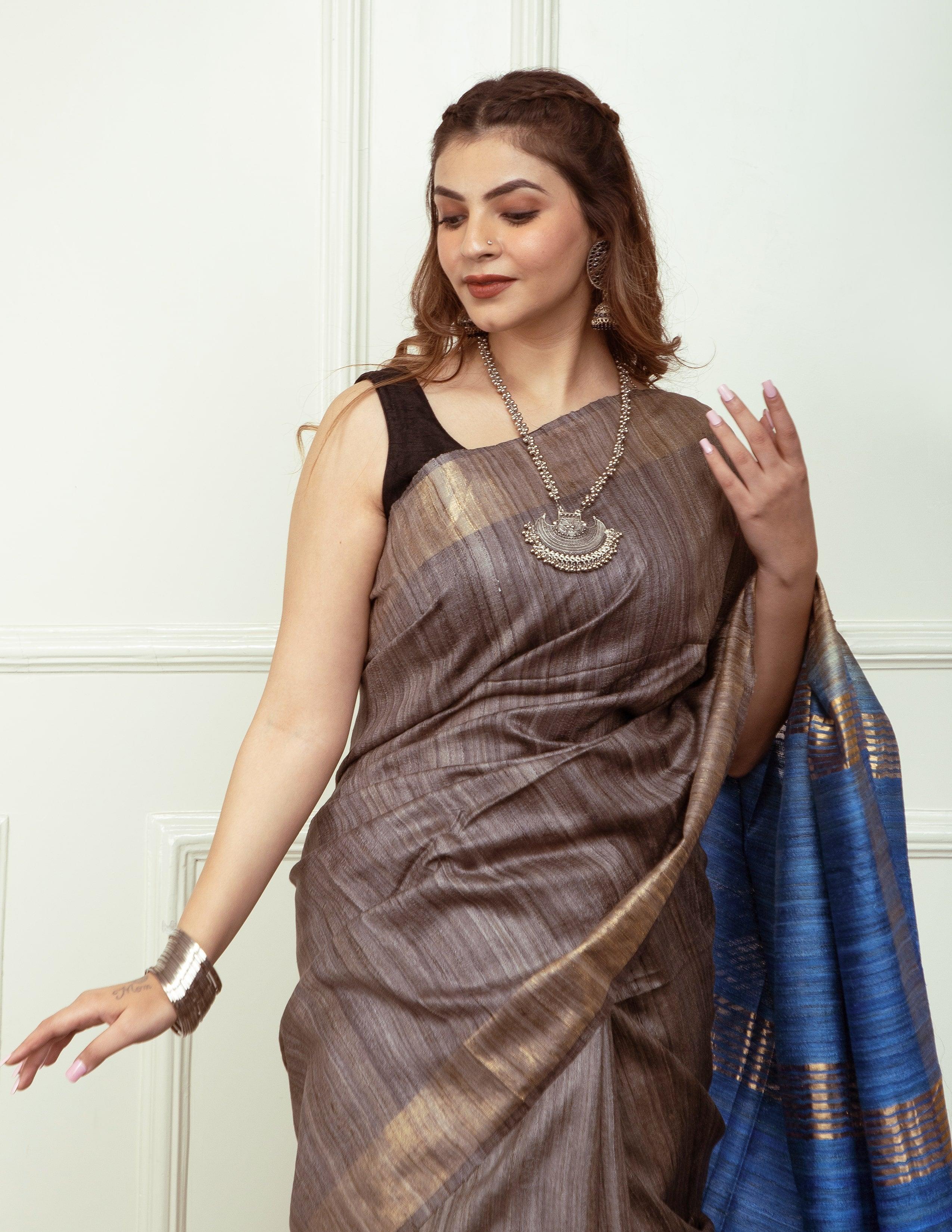 Bina Textile BGP Saree SAPPHIRE | Tussar Ghicha Silk | Indidha Saree