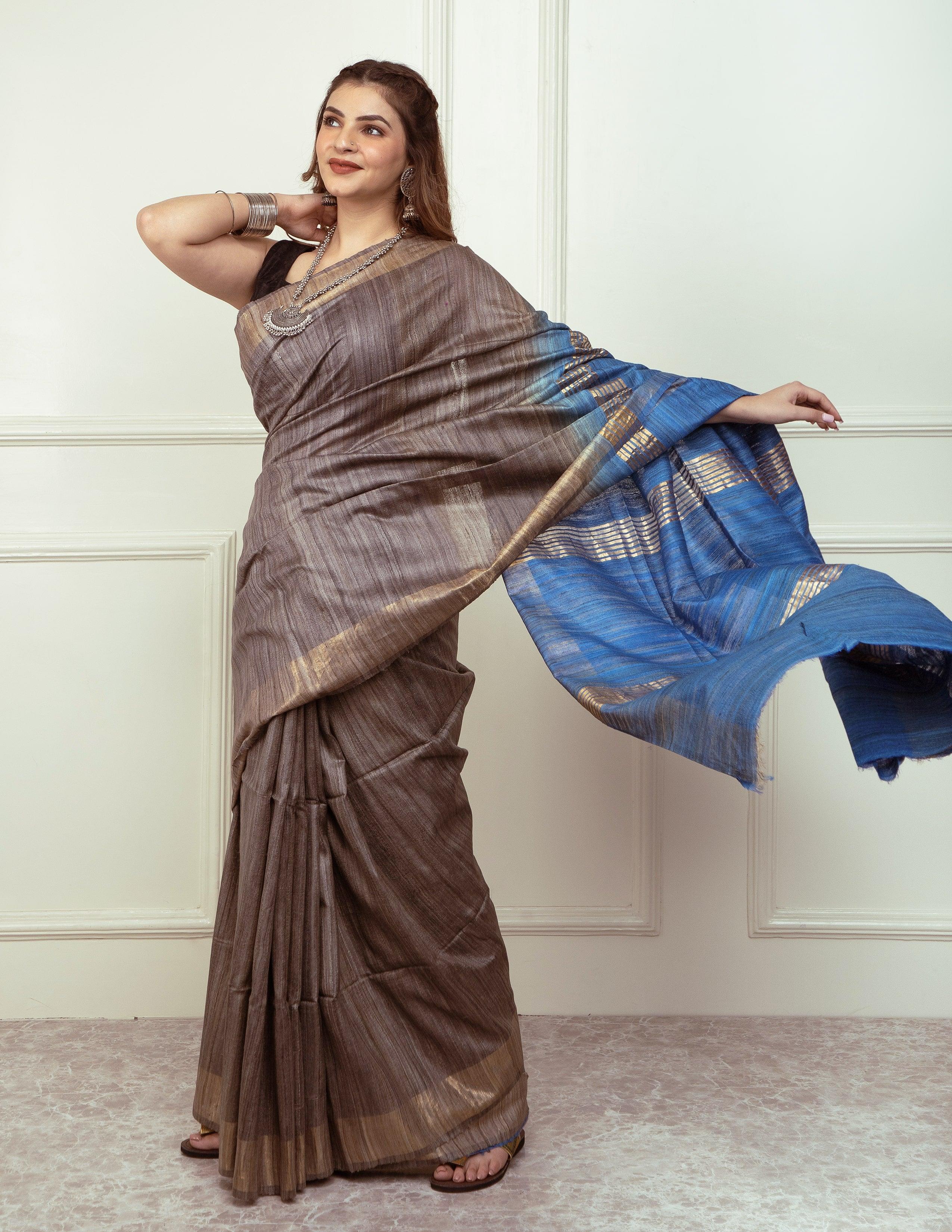 SAPPHIRE | Tussar Ghicha Silk | Indidha Saree Saree
