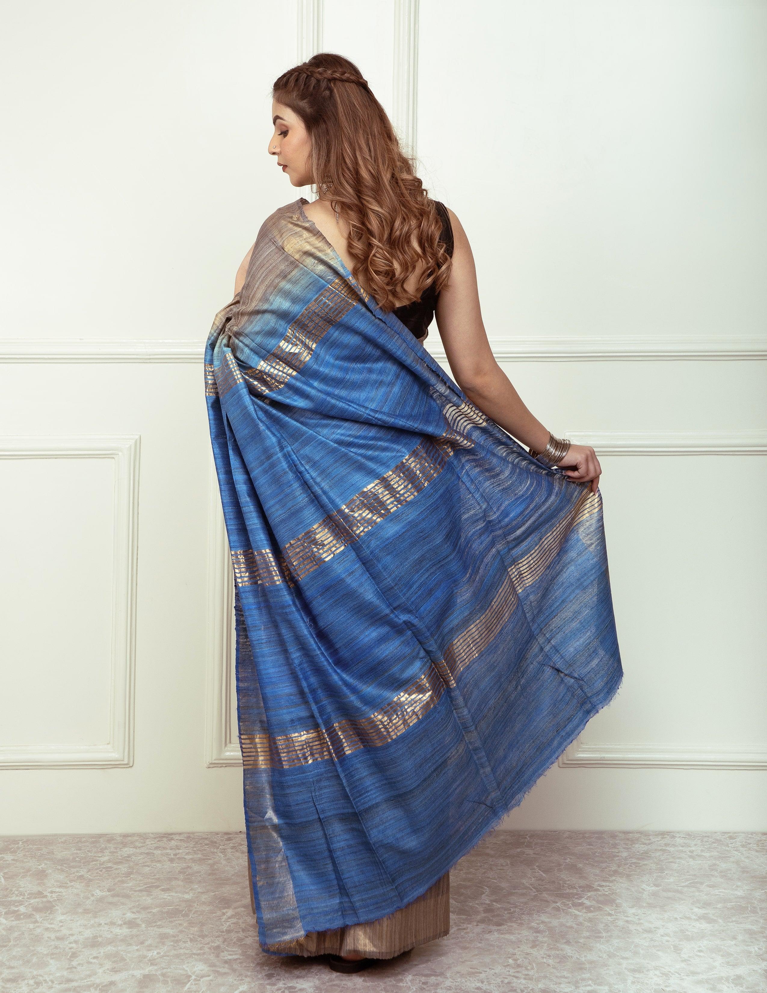 Bina Textile BGP Saree SAPPHIRE | Tussar Ghicha Silk | Indidha Saree