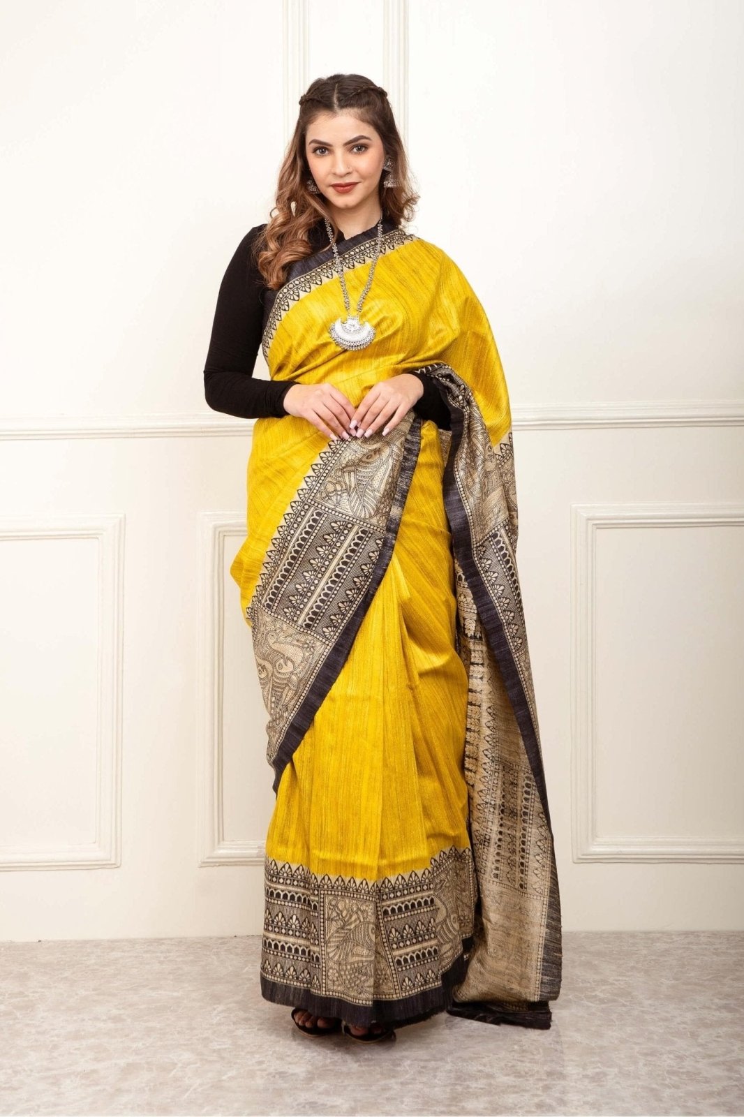 SHINING SERENDIPITY | Tussar Silk | Madhubani Print | Indidha Saree