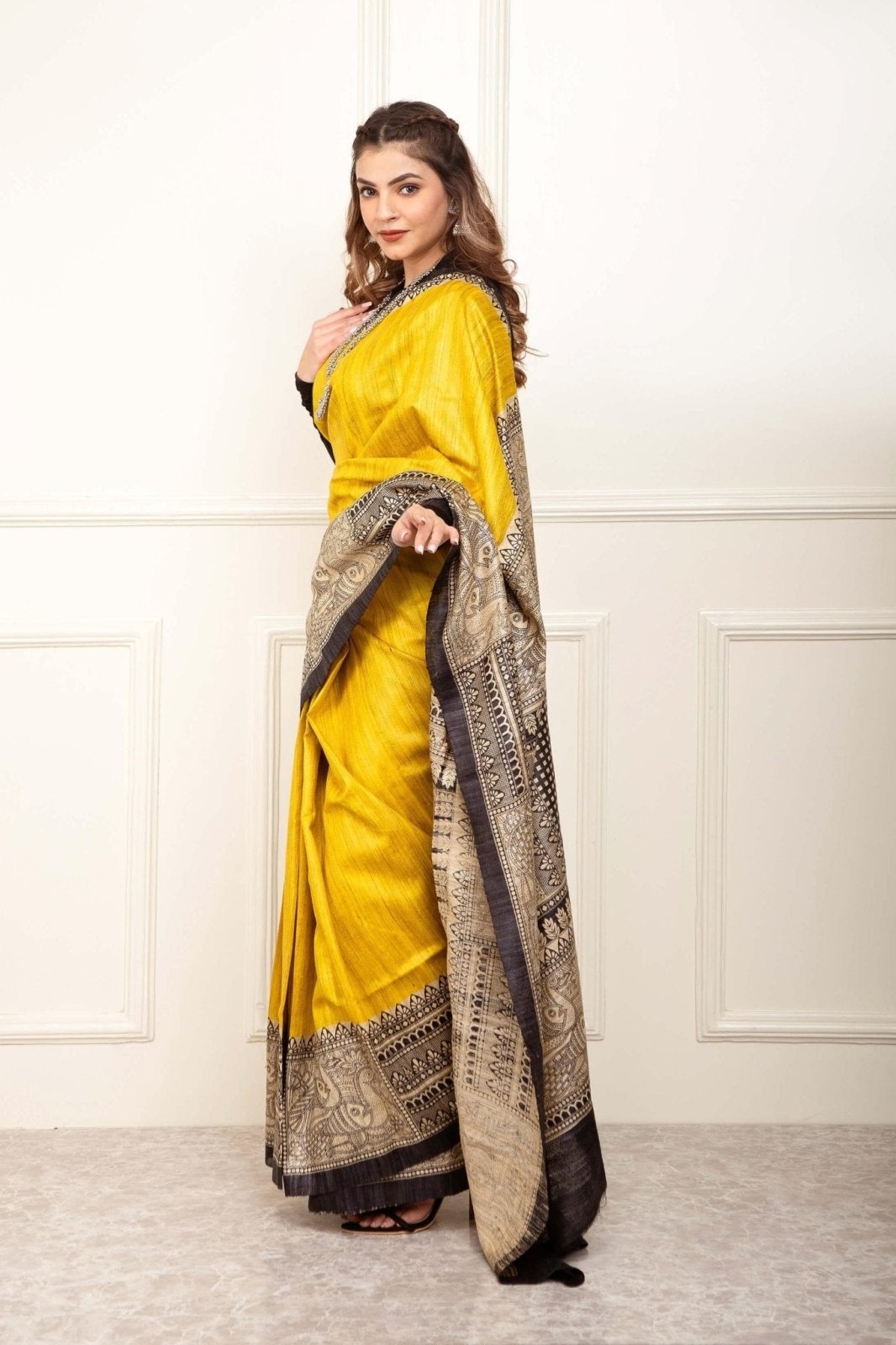 SHINING SERENDIPITY | Tussar Silk | Madhubani Print | Indidha Saree