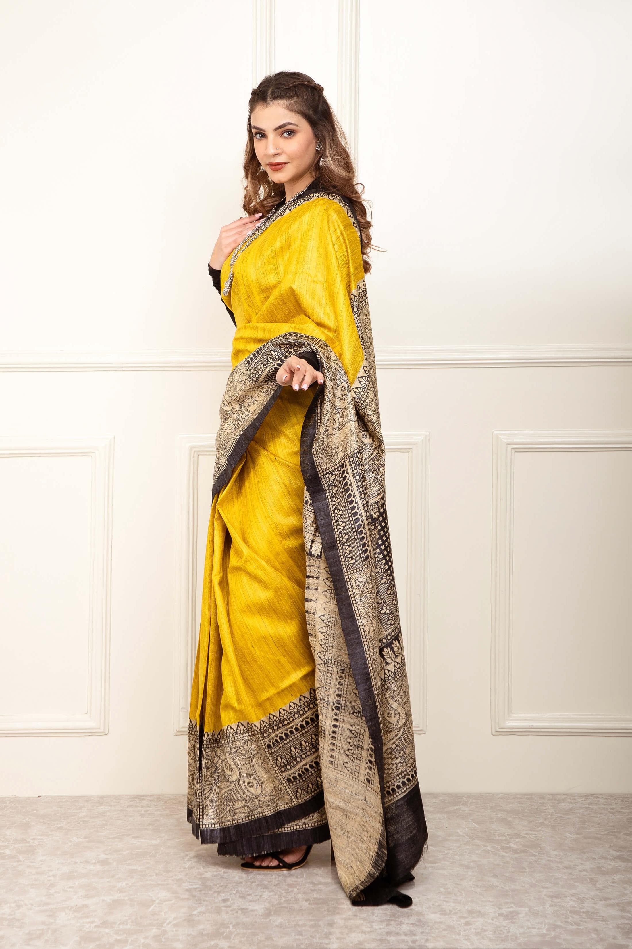 Bina Textile BGP Saree SHINING SERENDIPITY | Tussar Silk | Madhubani Print | Indidha Saree