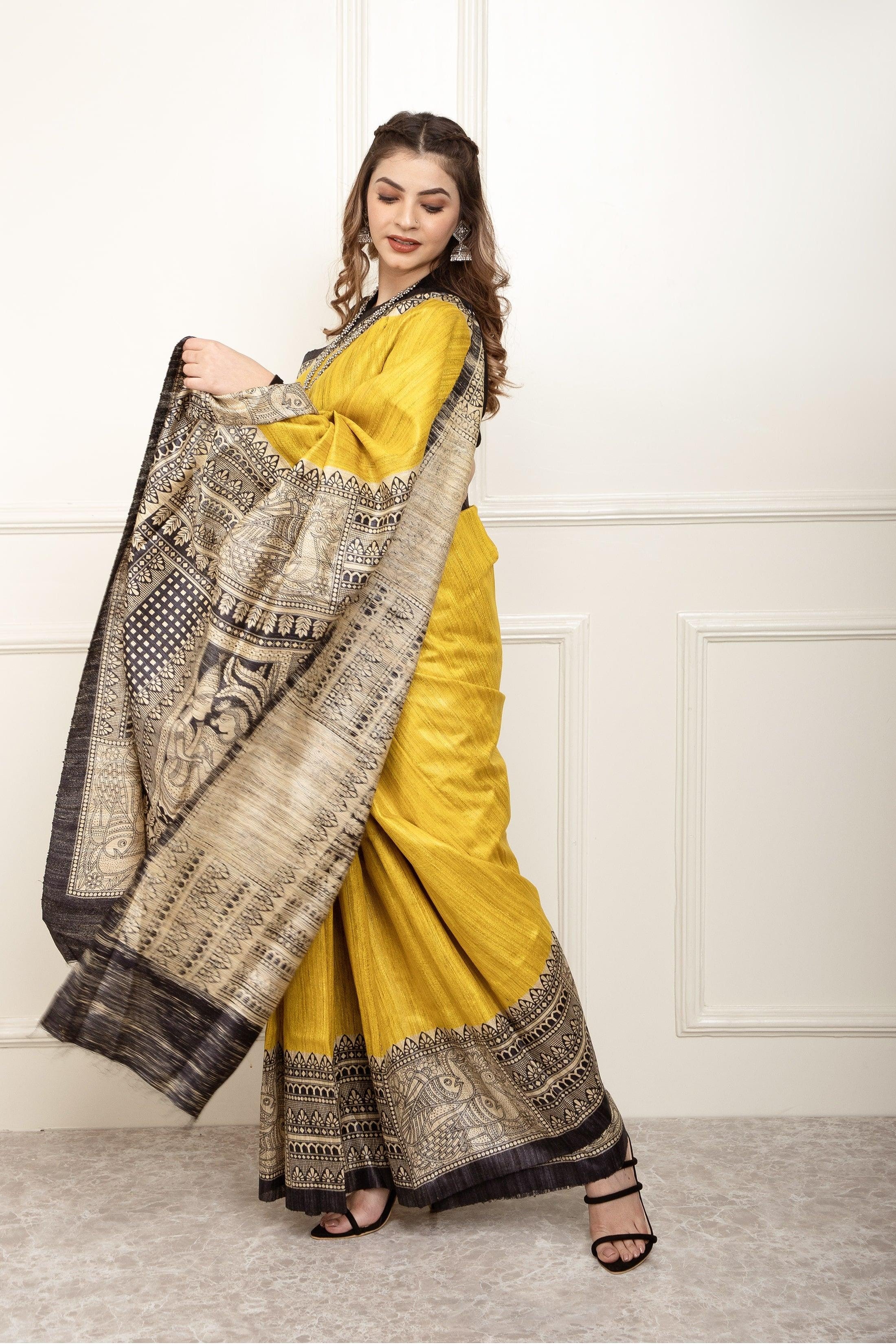 Bina Textile BGP Saree SHINING SERENDIPITY | Tussar Silk | Madhubani Print | Indidha Saree