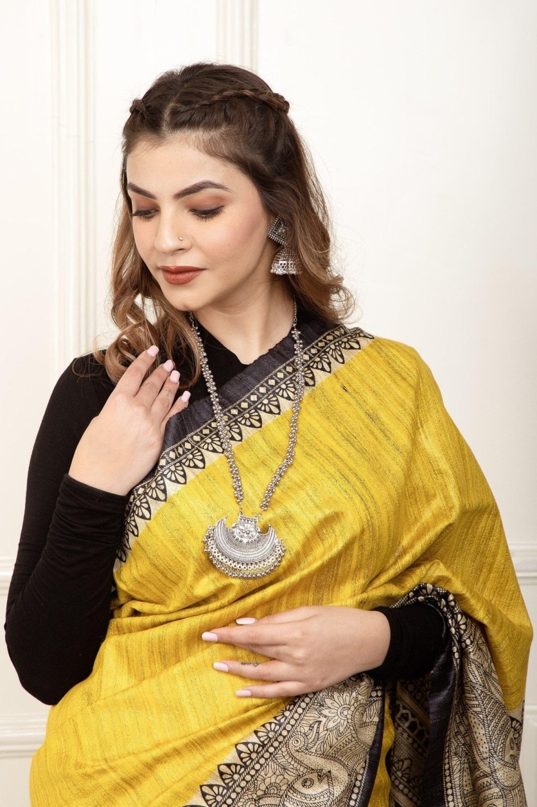 SHINING SERENDIPITY | Tussar Silk | Madhubani Print | Indidha Saree